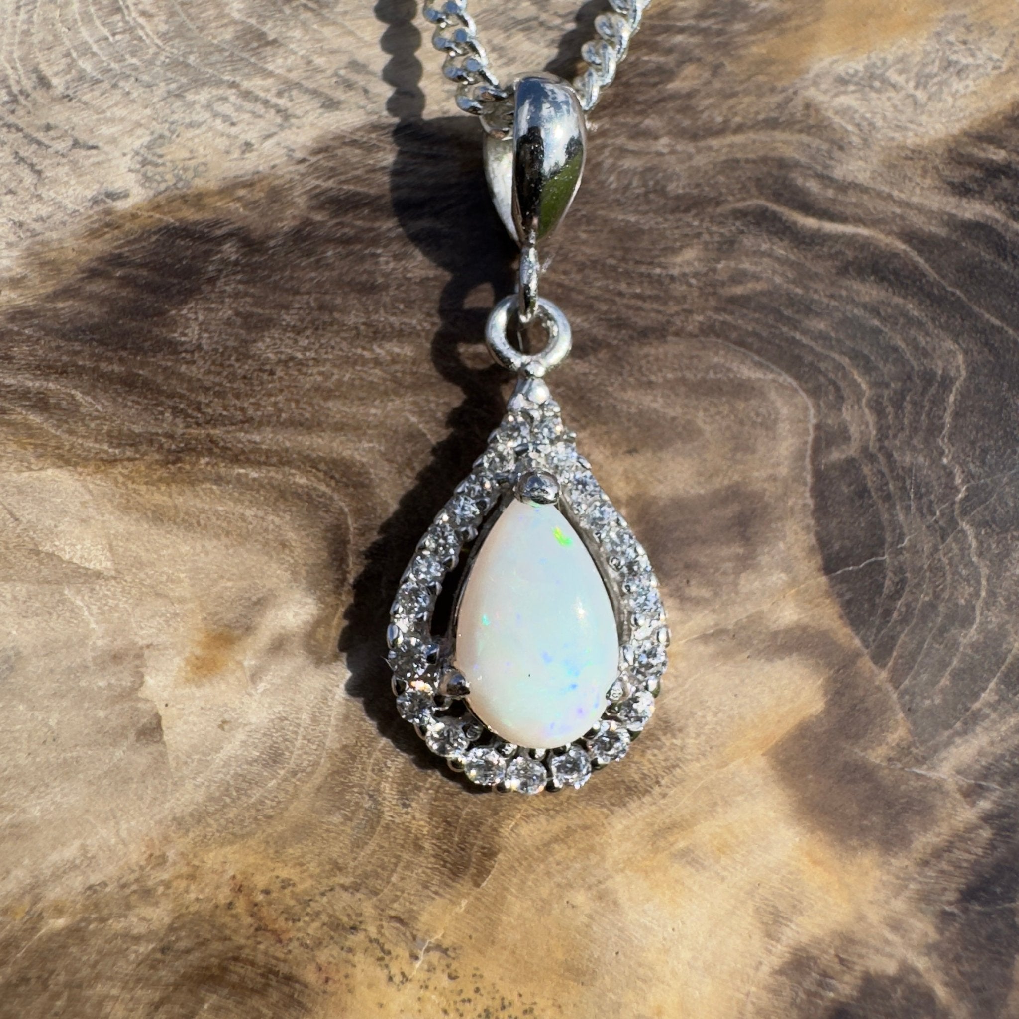 Bunda Mist ~ 0.9ct Solid Coober Pedy Opal 925 Sterling Silver Pendant Necklace