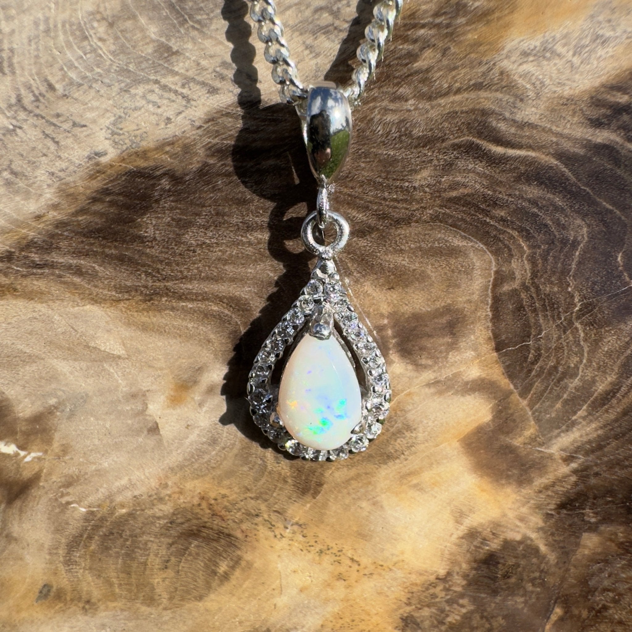 Bunda Mist ~ 0.9ct Solid Coober Pedy Opal 925 Sterling Silver Pendant Necklace