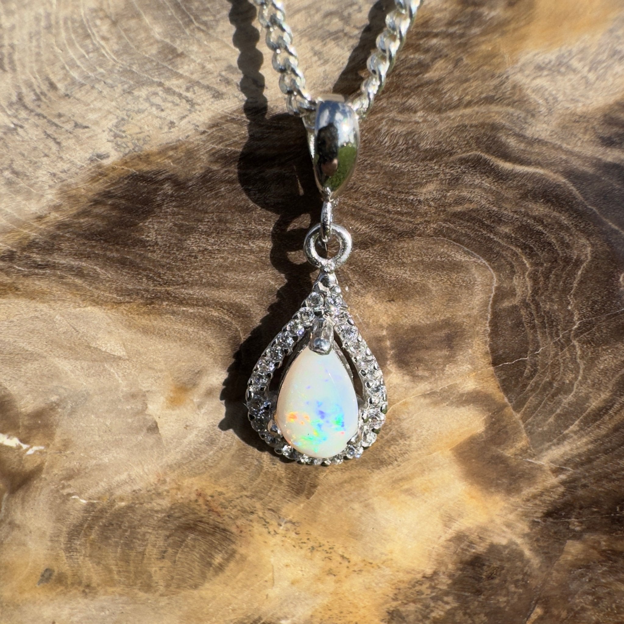 Bunda Mist ~ 0.9ct Solid Coober Pedy Opal 925 Sterling Silver Pendant Necklace