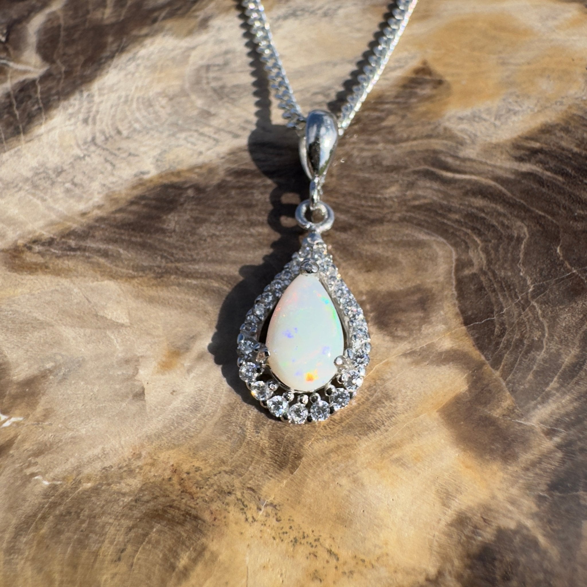 Bunda Mist ~ 0.9ct Solid Coober Pedy Opal 925 Sterling Silver Pendant Necklace