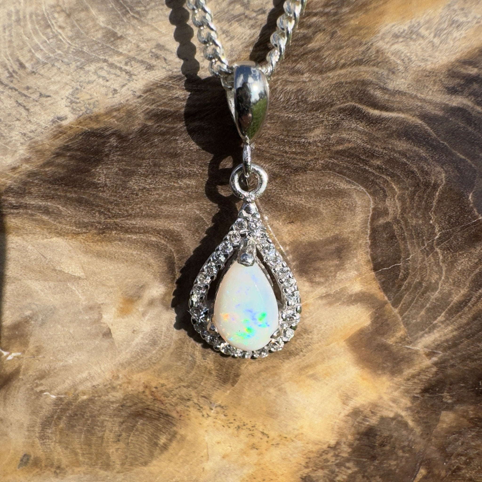Bunda Mist ~ 0.9ct Solid Coober Pedy Opal 925 Sterling Silver Pendant Necklace