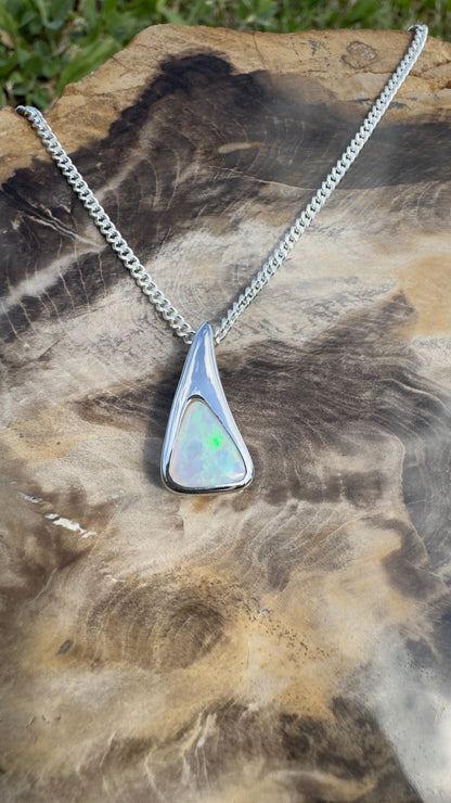 Bunjil’s Sky ~ 1.2ct Solid Coober Pedy Crystal Opal 925 Sterling Silver Pendant Necklace