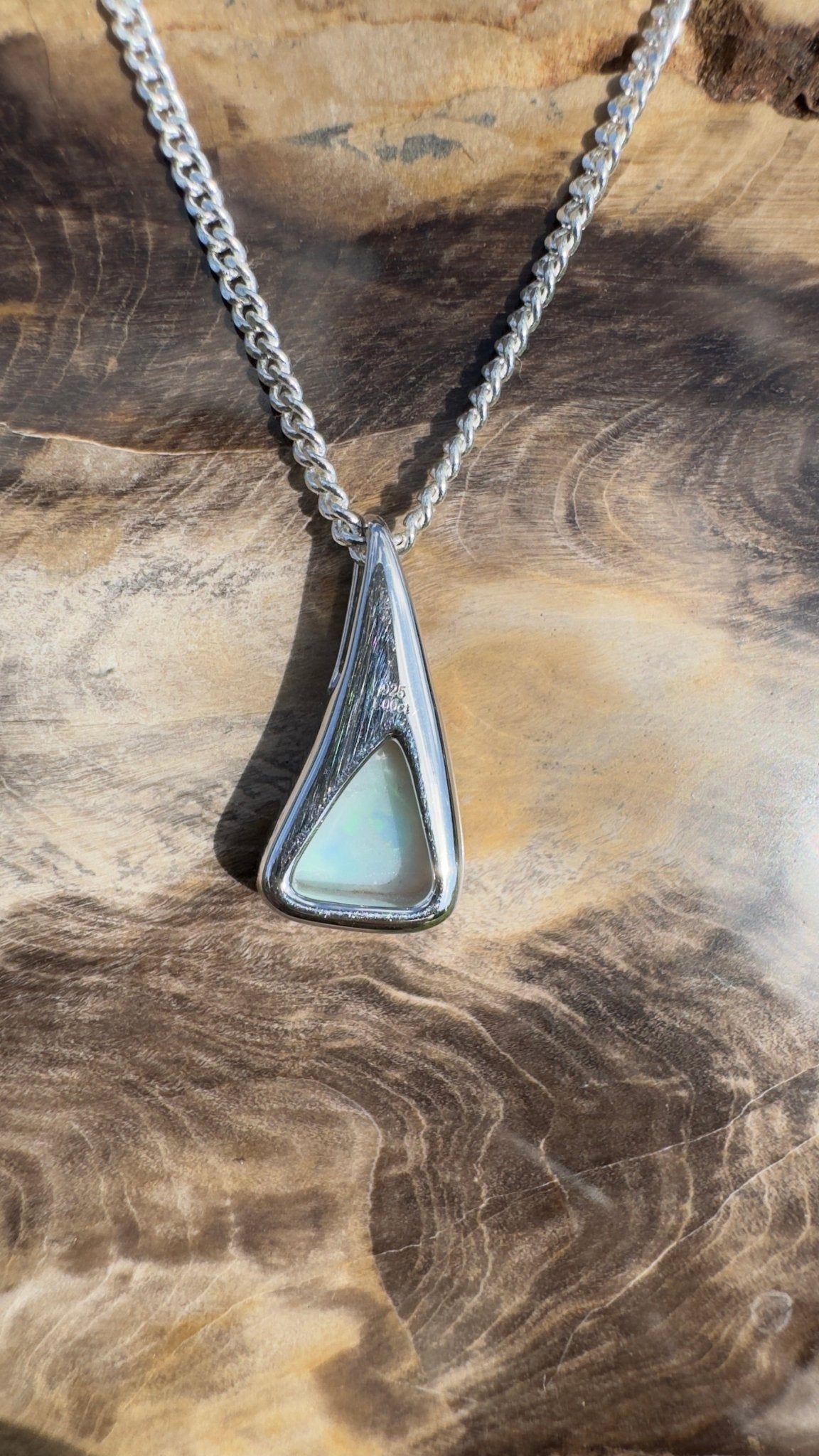 Bunjil’s Sky ~ 1.2ct Solid Coober Pedy Crystal Opal 925 Sterling Silver Pendant Necklace