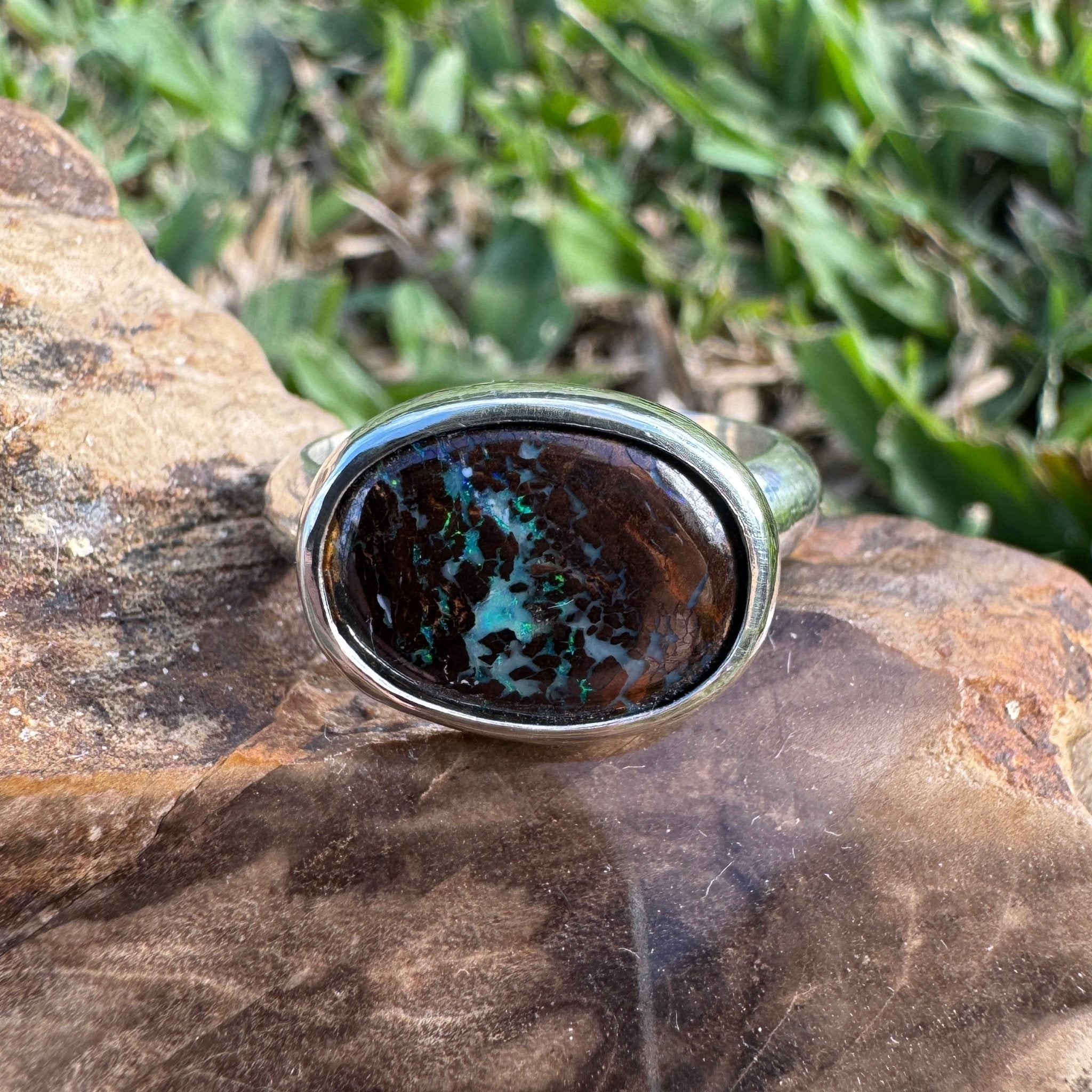 Burdekin Horizon ~ 5.9ct Solid Queensland Boulder Opal 925 Sterling Silver Ring