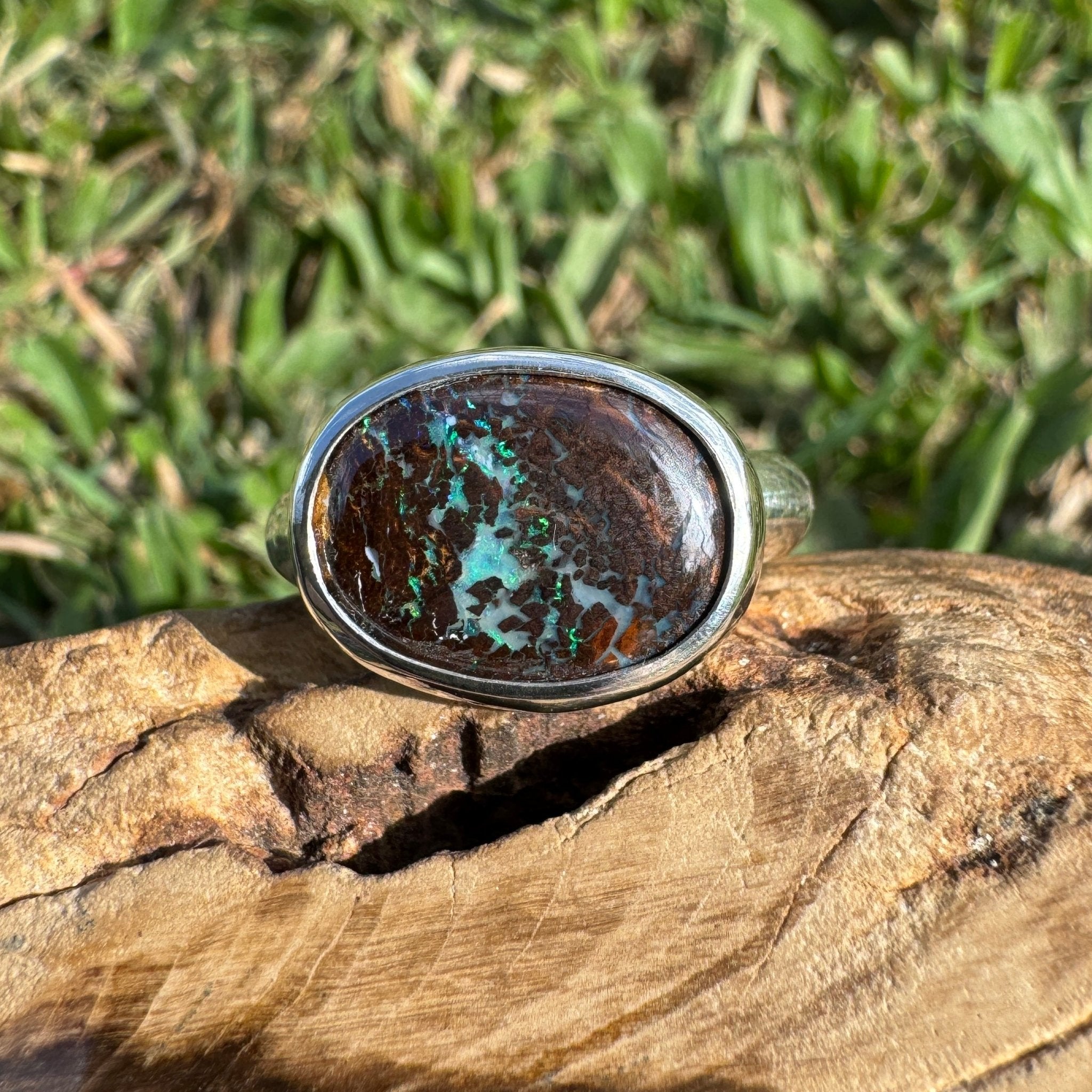 Burdekin Horizon ~ 5.9ct Solid Queensland Boulder Opal 925 Sterling Silver Ring