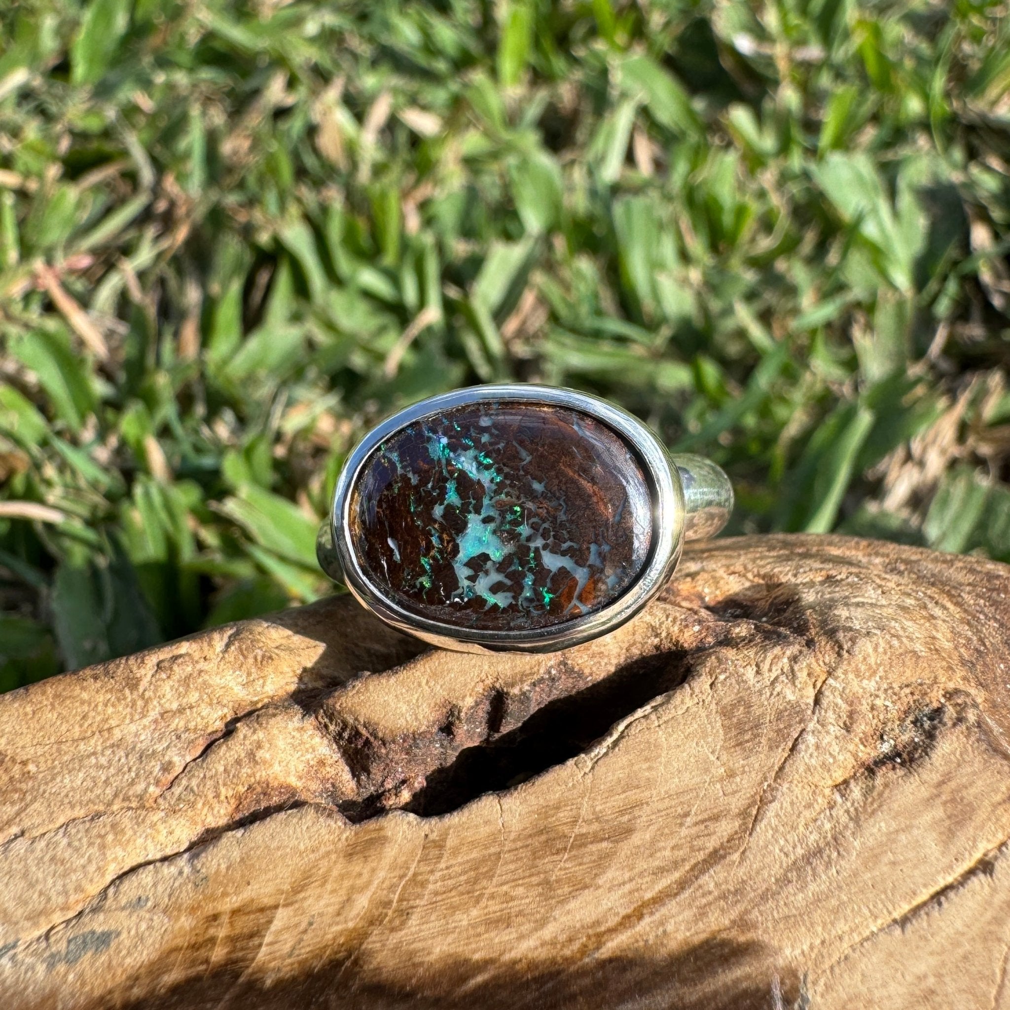 Burdekin Horizon ~ 5.9ct Solid Queensland Boulder Opal 925 Sterling Silver Ring