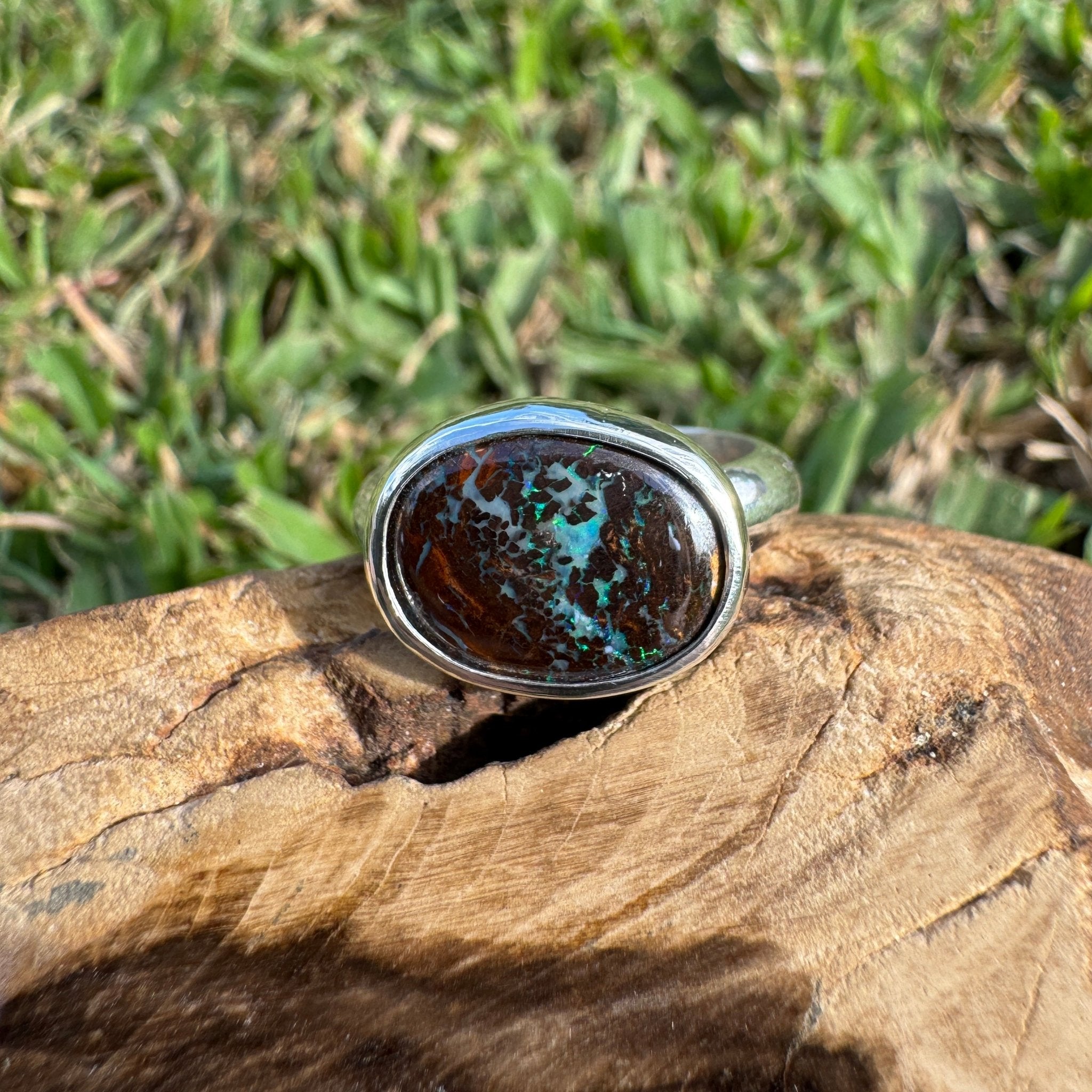 Burdekin Horizon ~ 5.9ct Solid Queensland Boulder Opal 925 Sterling Silver Ring