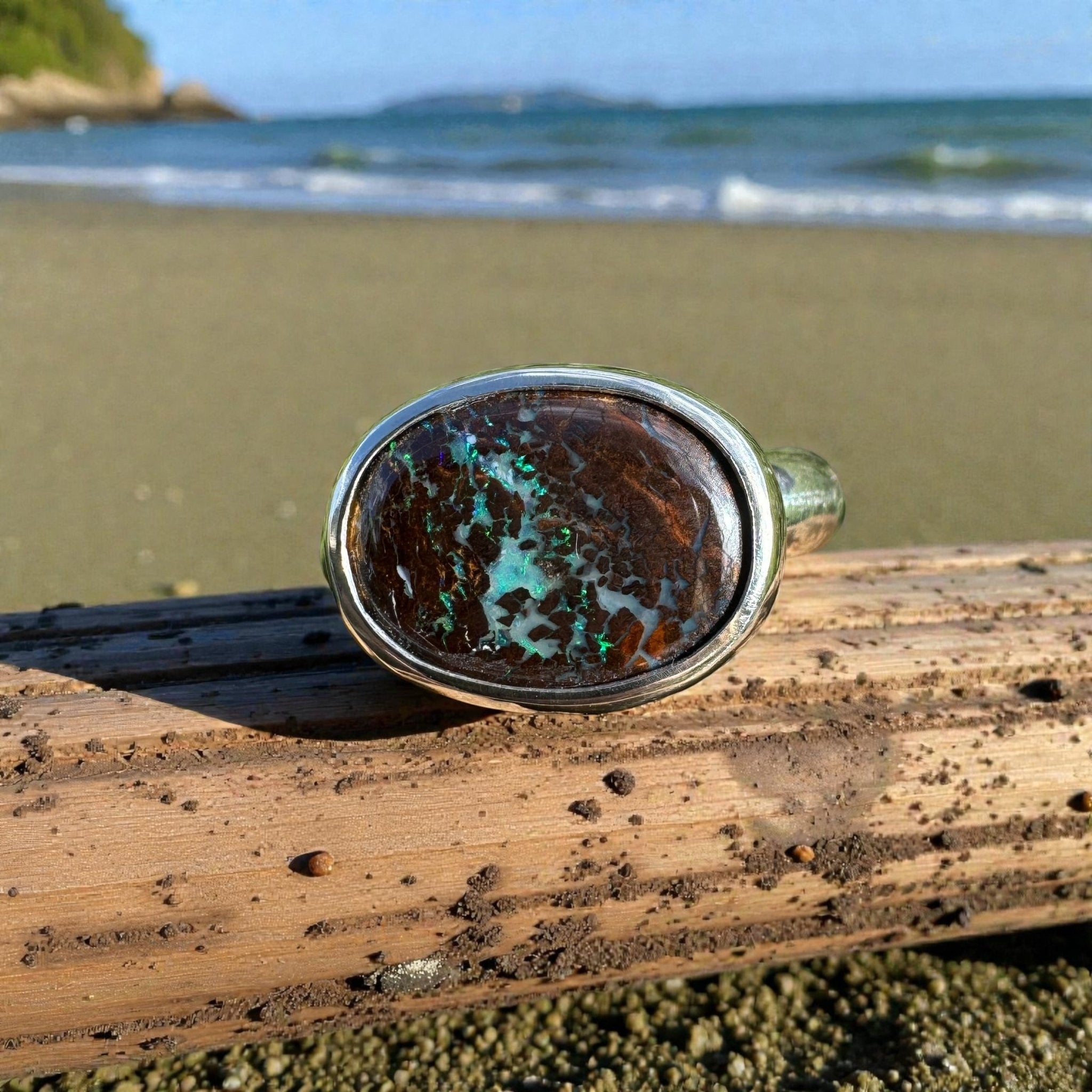 Burdekin Horizon ~ 5.9ct Solid Queensland Boulder Opal 925 Sterling Silver Ring