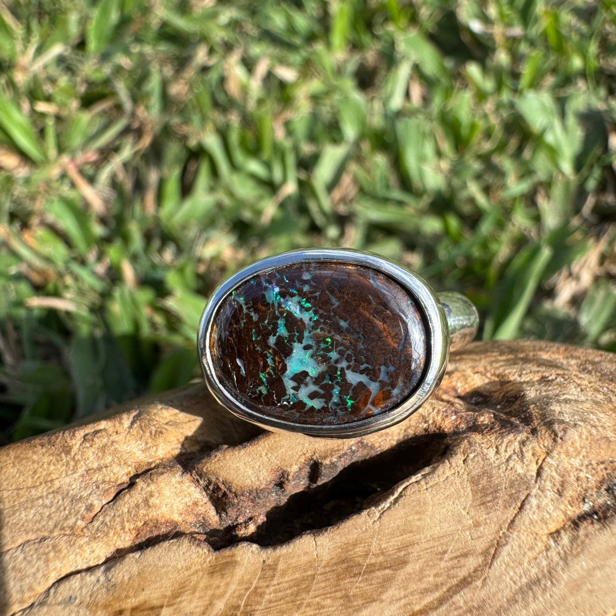 Burdekin Horizon ~ 5.9ct Solid Queensland Boulder Opal 925 Sterling Silver Ring