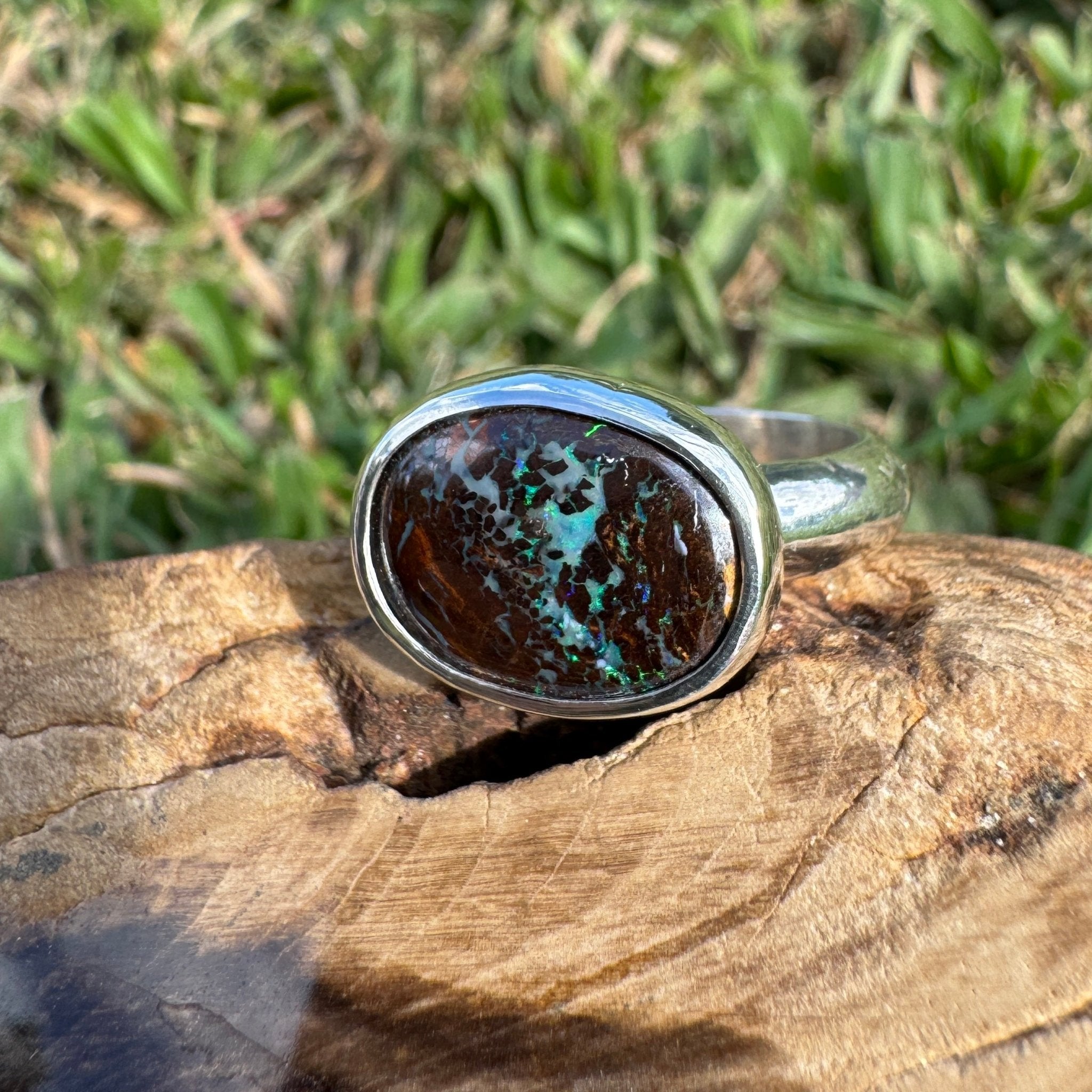 Burdekin Horizon ~ 5.9ct Solid Queensland Boulder Opal 925 Sterling Silver Ring