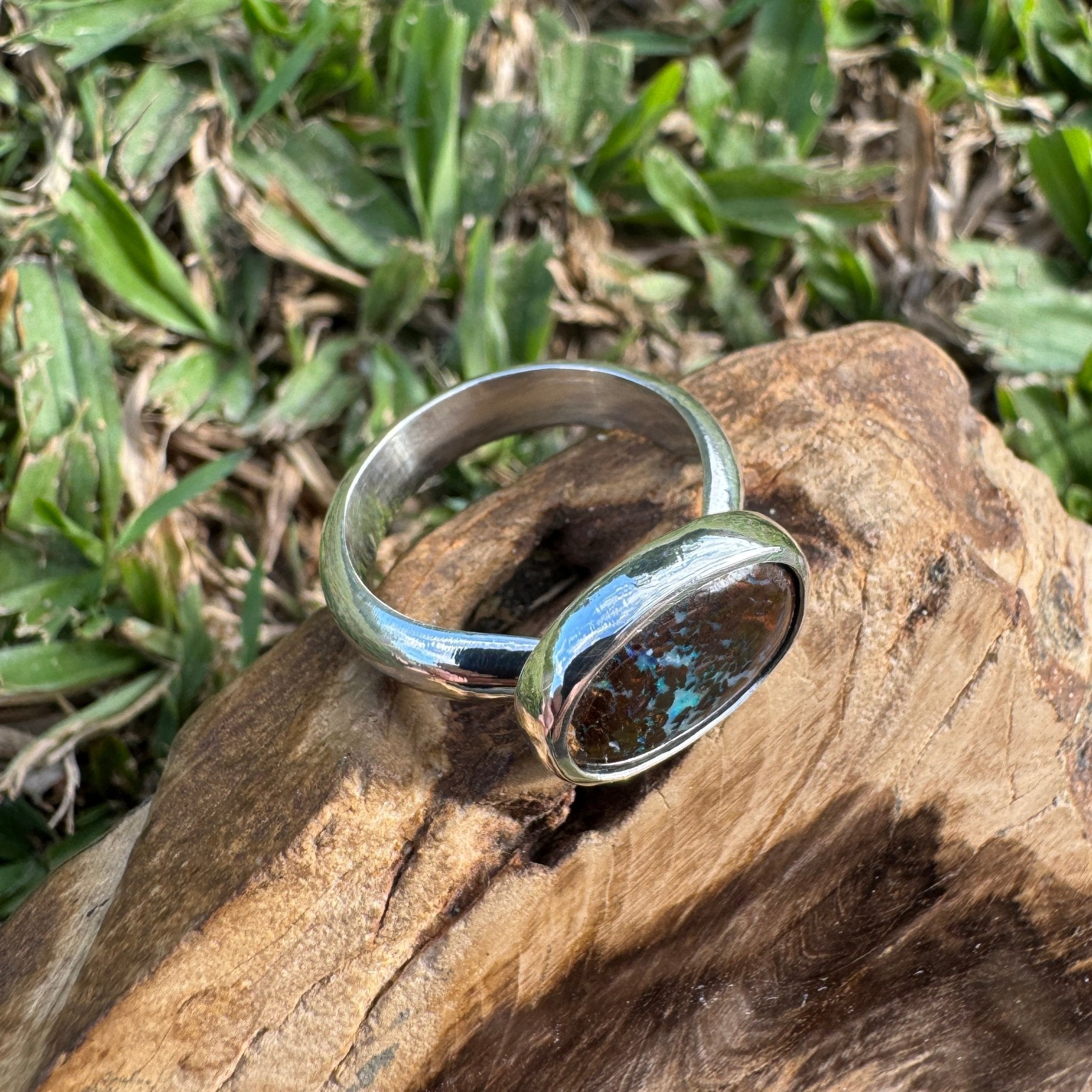 Burdekin Horizon ~ 5.9ct Solid Queensland Boulder Opal 925 Sterling Silver Ring