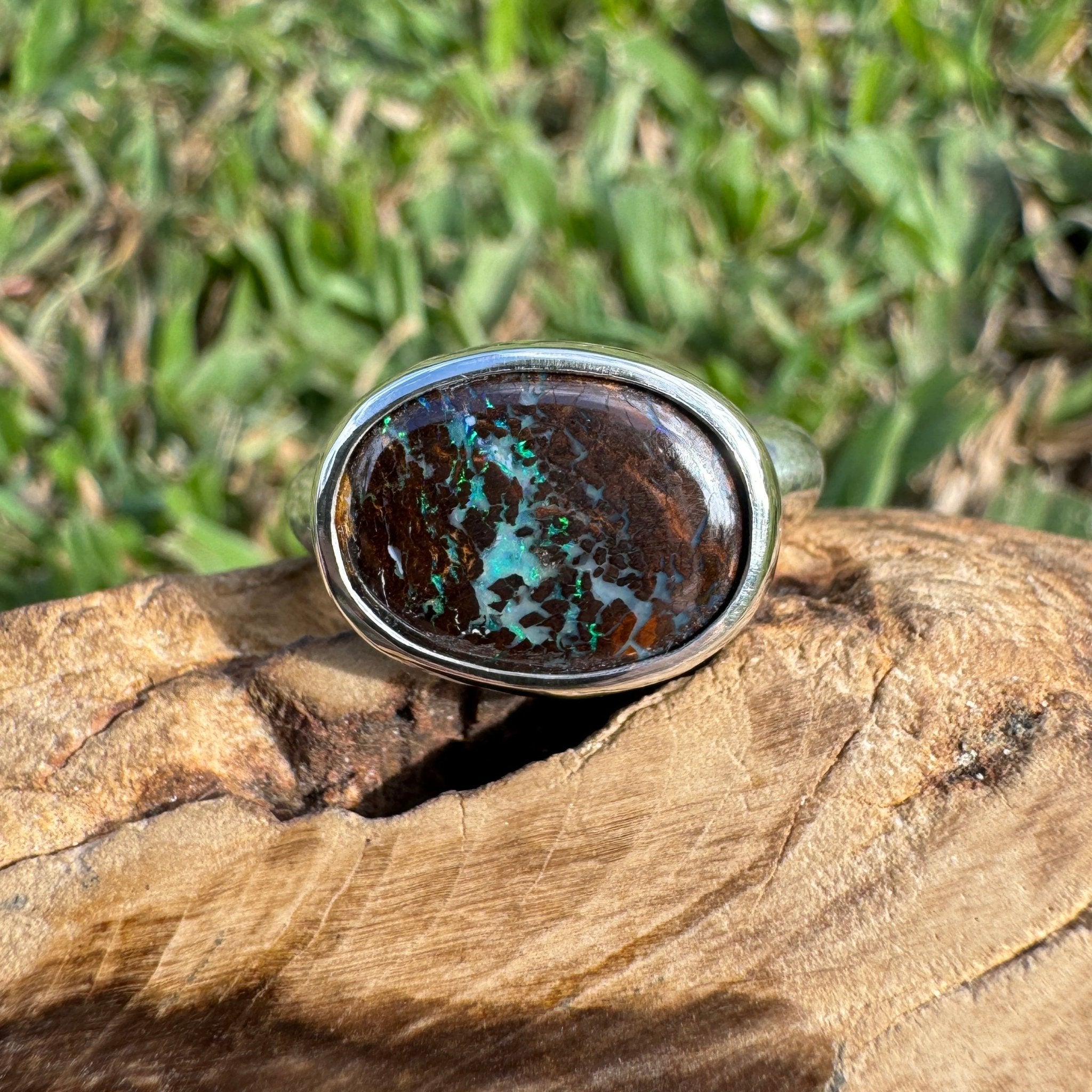 Burdekin Horizon ~ 5.9ct Solid Queensland Boulder Opal 925 Sterling Silver Ring