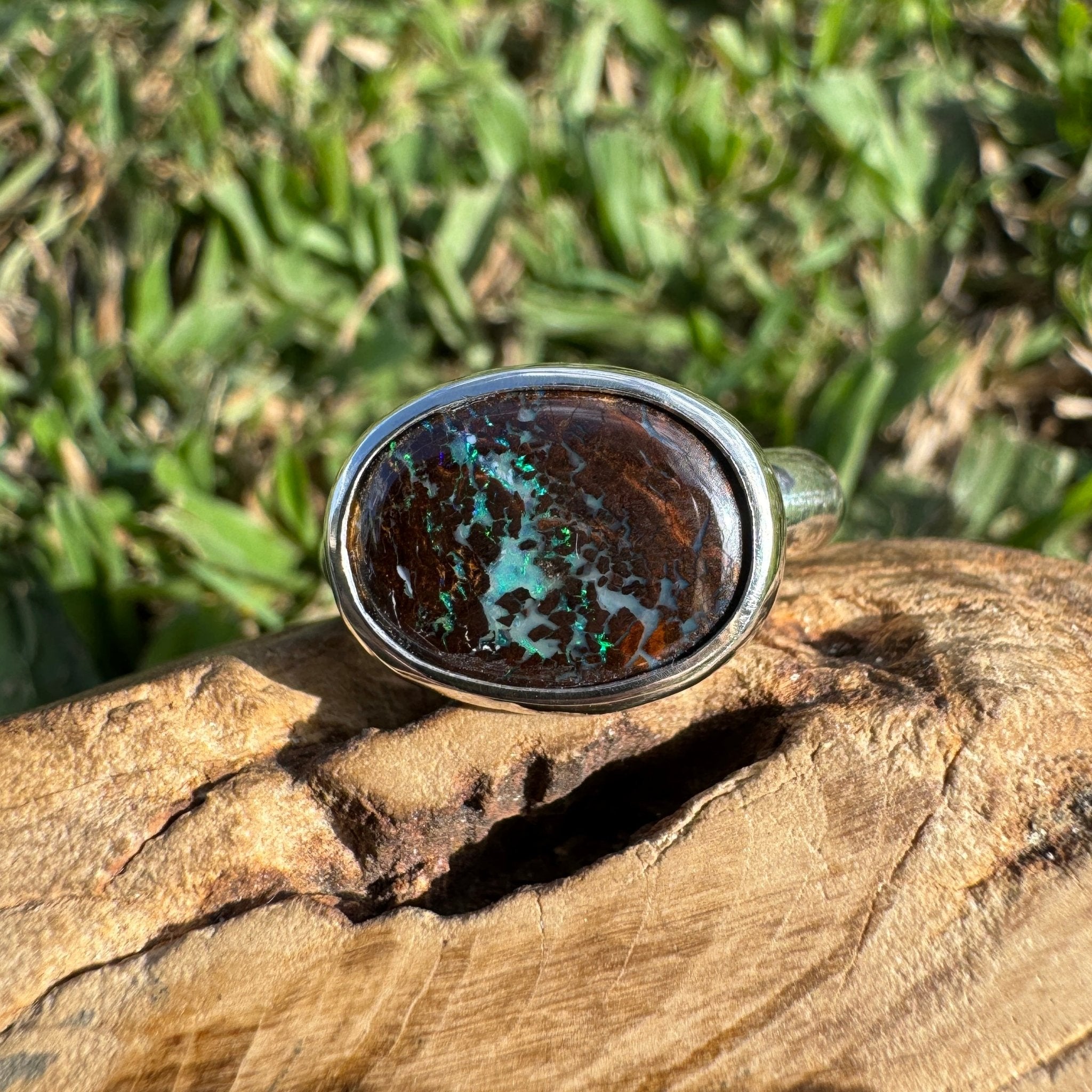 Burdekin Horizon ~ 5.9ct Solid Queensland Boulder Opal 925 Sterling Silver Ring
