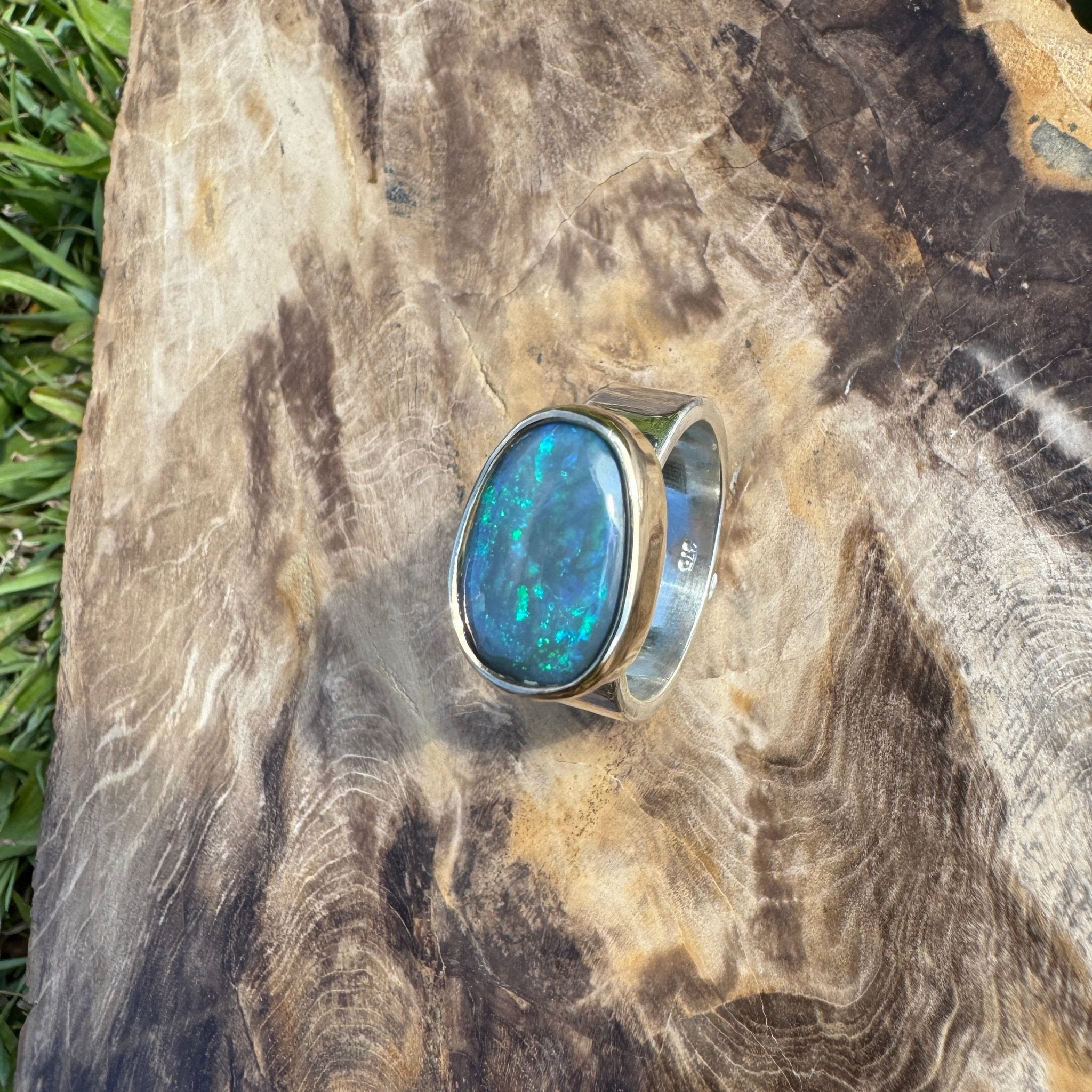 Byron Bay Break - 7.1ct Solid Lightning Ridge Opal Two - Tone 9ct Gold & 925 Sterling Silver Ring