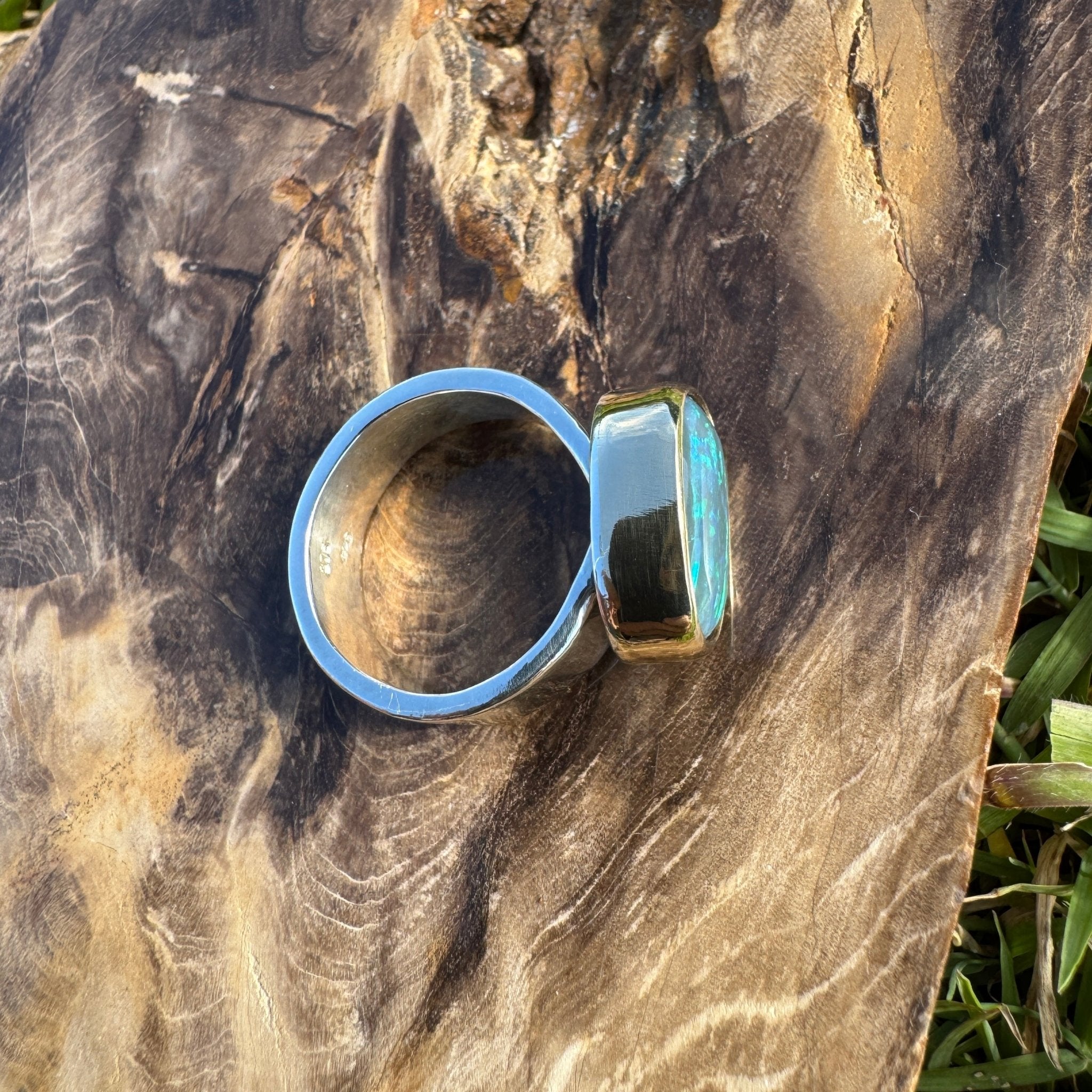 Byron Bay Break - 7.1ct Solid Lightning Ridge Opal Two - Tone 9ct Gold & 925 Sterling Silver Ring