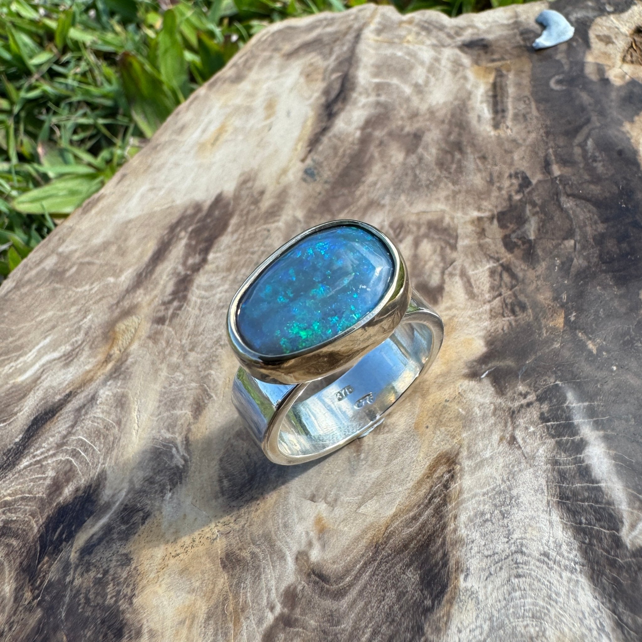 Byron Bay Break - 7.1ct Solid Lightning Ridge Opal Two - Tone 9ct Gold & 925 Sterling Silver Ring