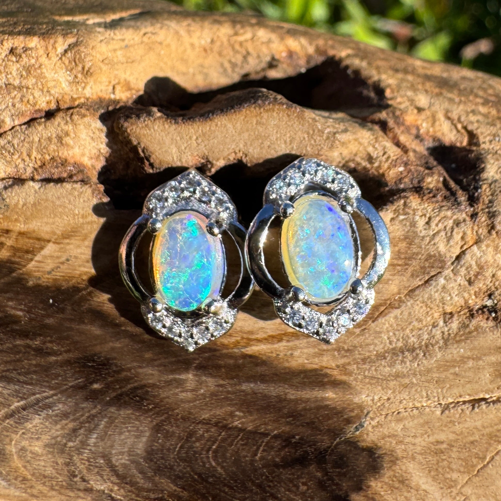 Byron Bloom ~ 0.8ct Solid Lightning Ridge Opal 925 Silver Earrings