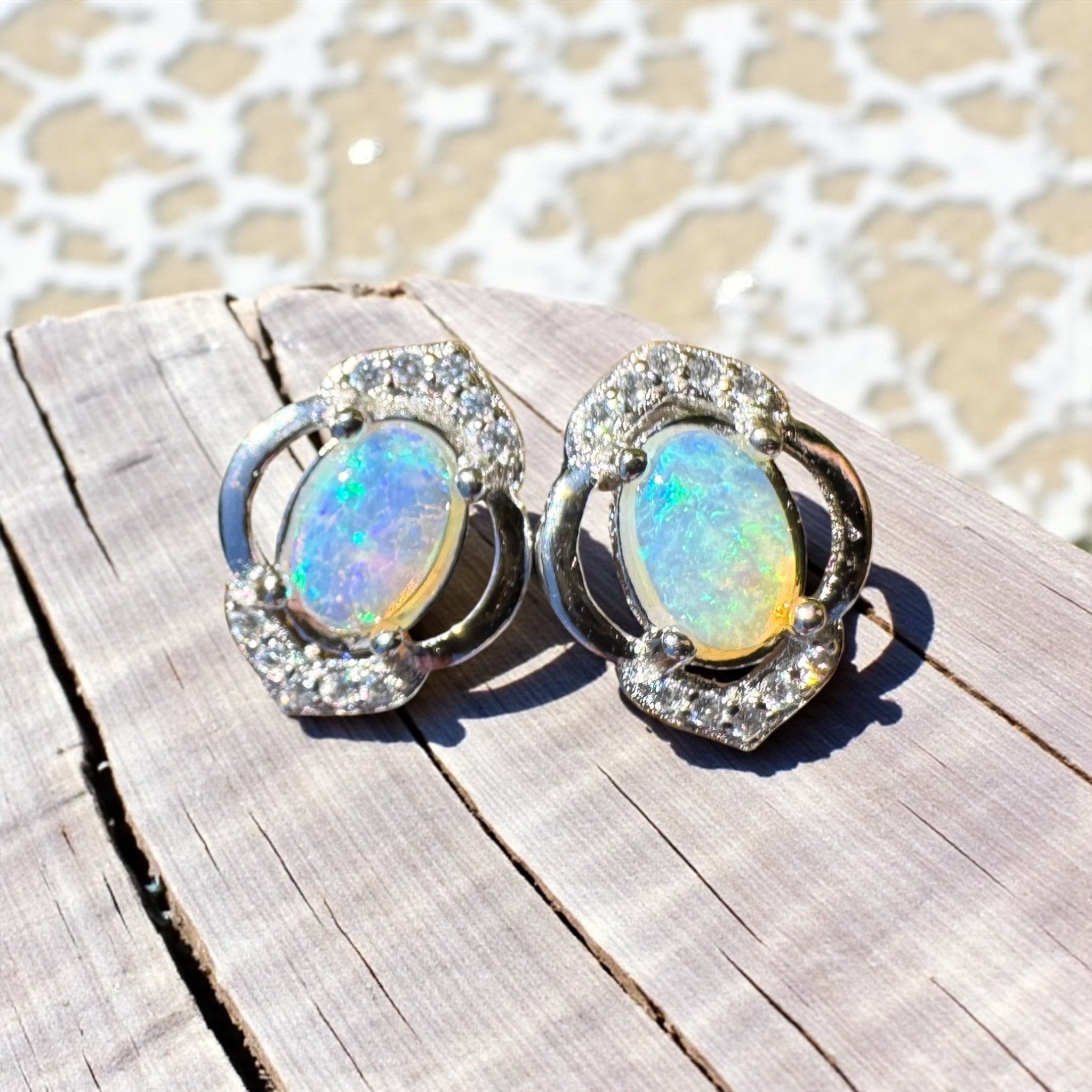 Byron Bloom ~ 0.8ct Solid Lightning Ridge Opal 925 Silver Earrings
