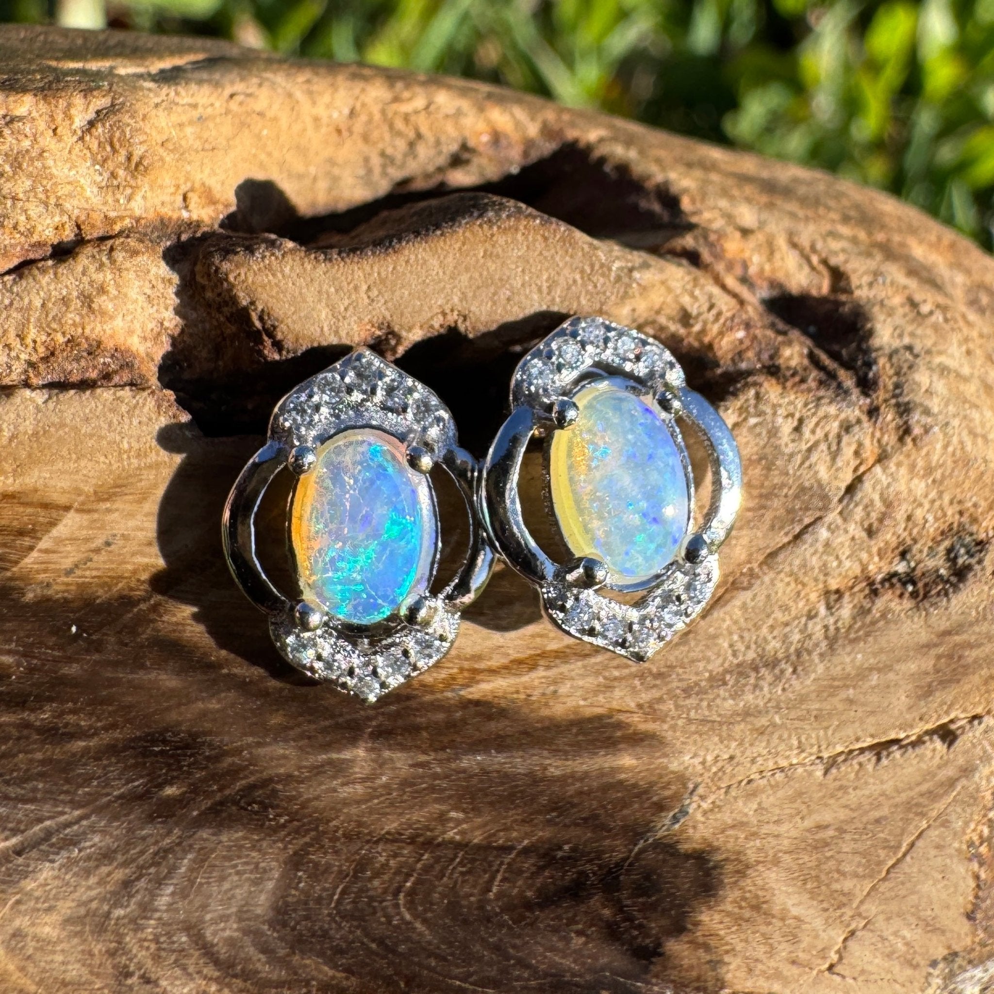 Byron Bloom ~ 0.8ct Solid Lightning Ridge Opal 925 Silver Earrings