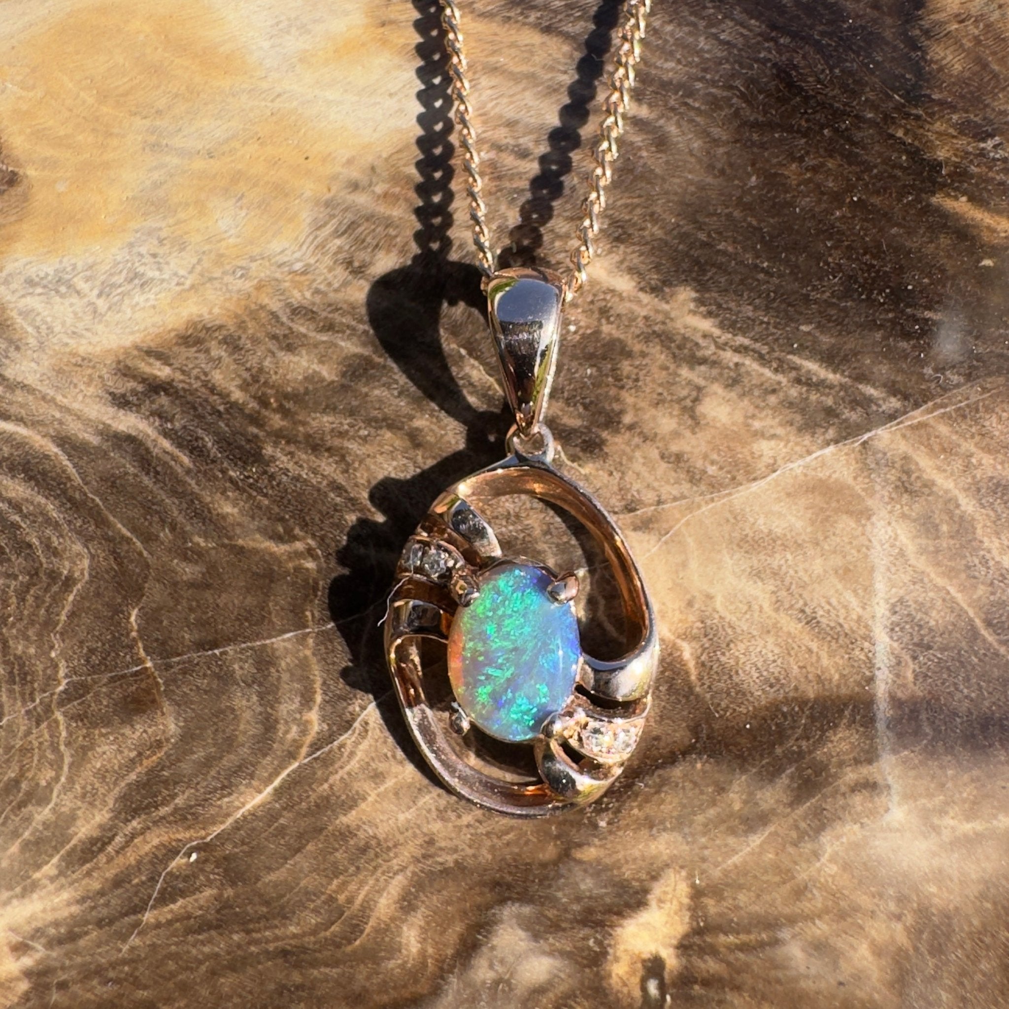 Byron Blush ~ 0.6ct Lightning Ridge Opal solid 9ct Rose Gold