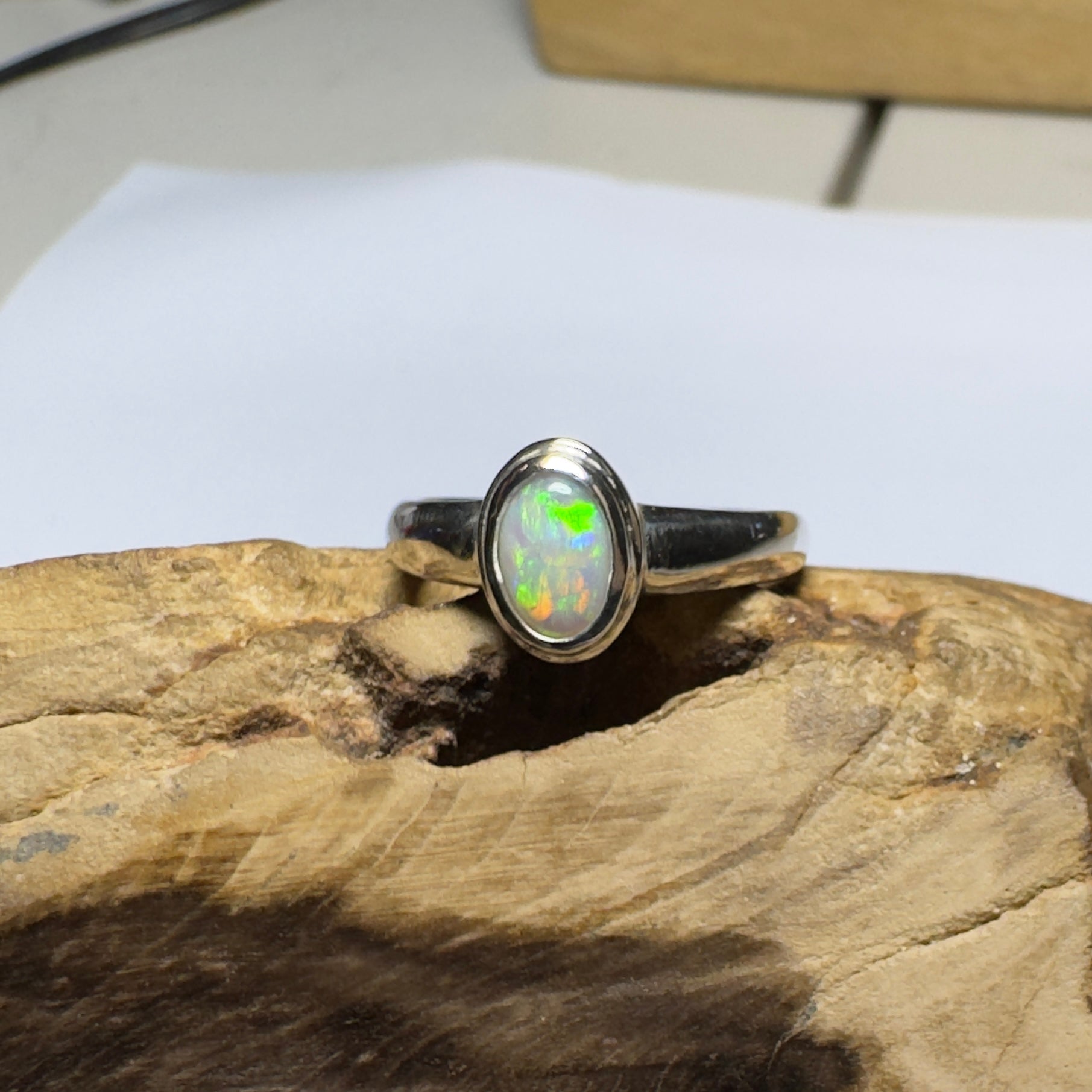 Cable Beach Afterglow ~ 0.6ct Solid Coober Pedy Opal 925 Silver Ring