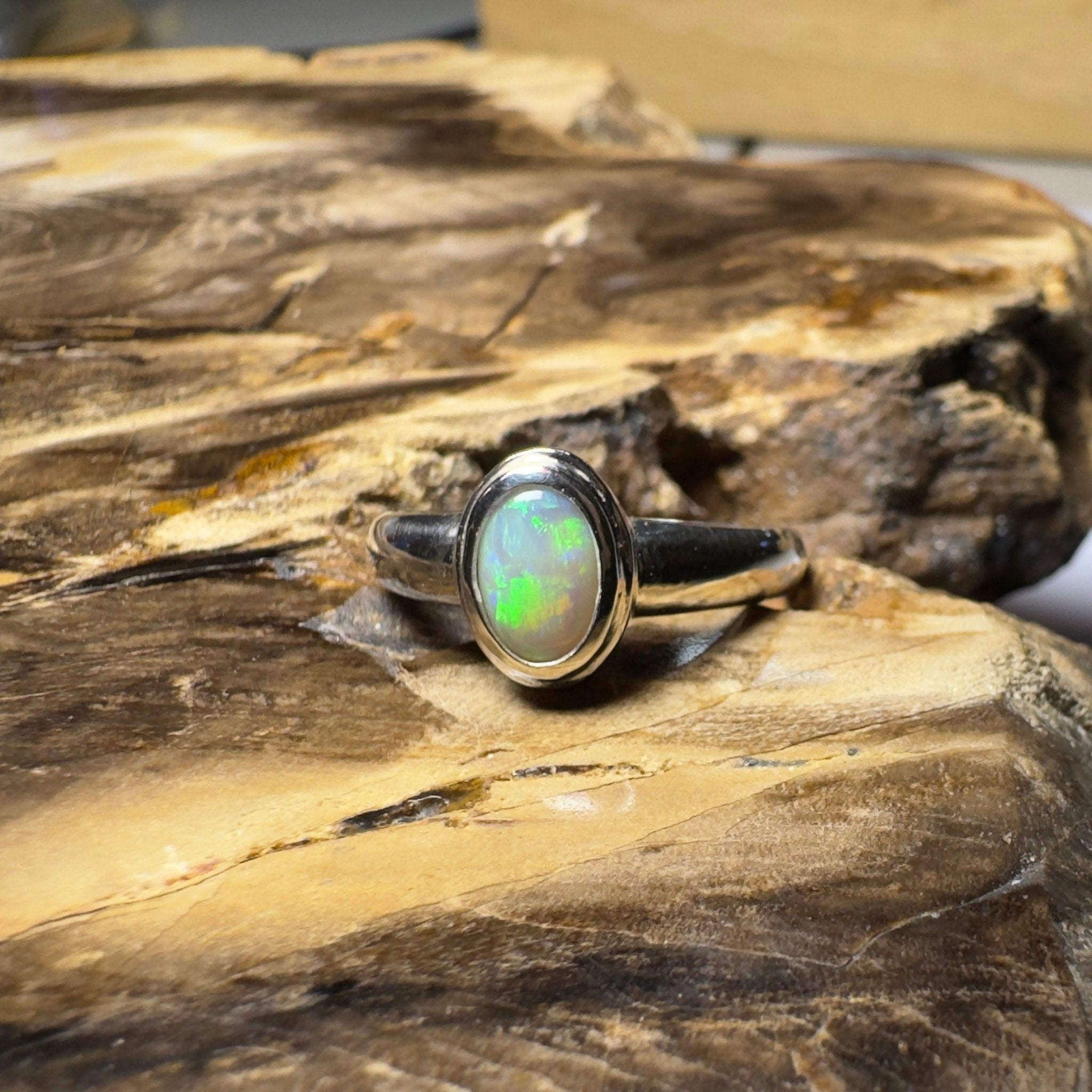 Cable Beach Afterglow ~ 0.6ct Solid Coober Pedy Opal 925 Silver Ring