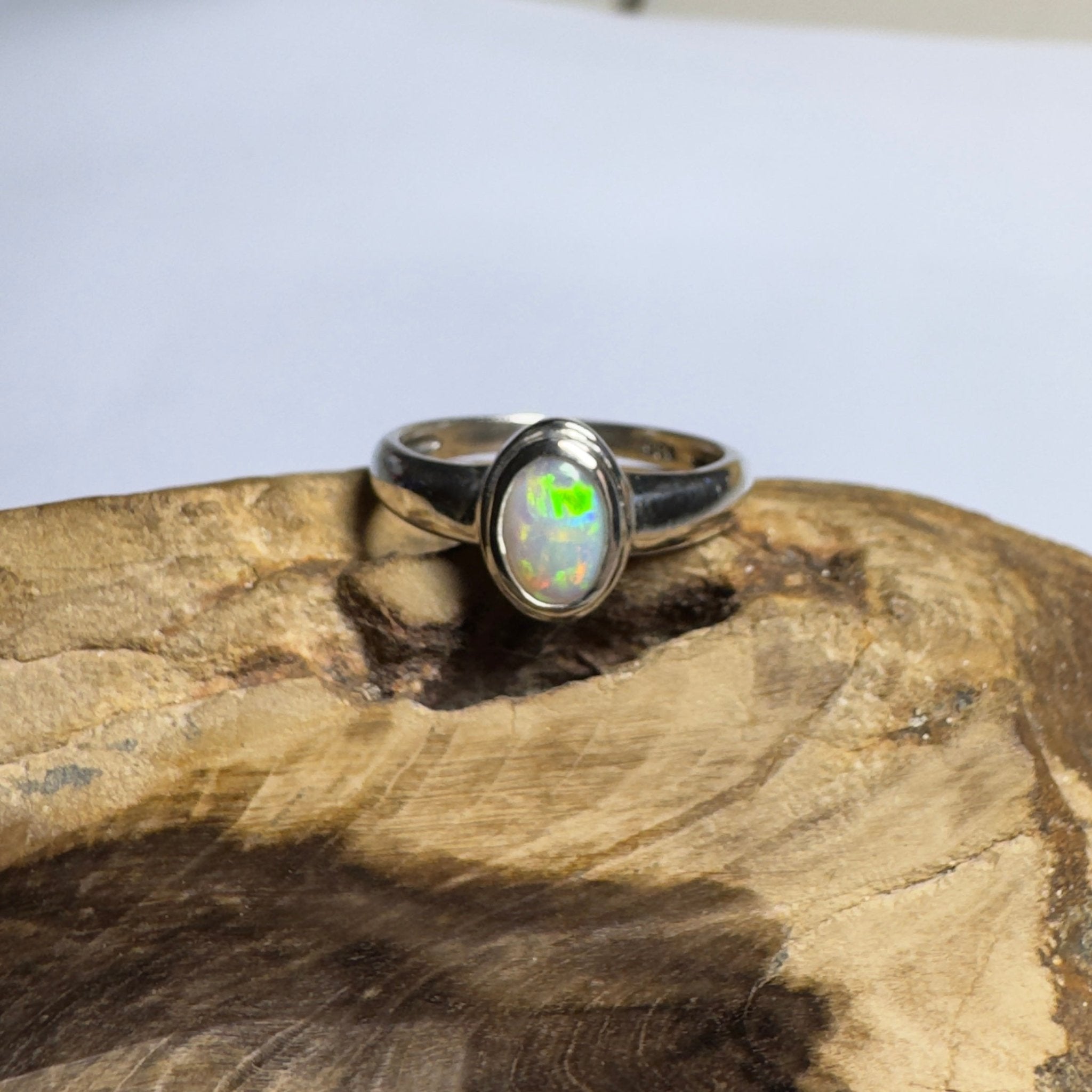 Cable Beach Afterglow ~ 0.6ct Solid Coober Pedy Opal 925 Silver Ring