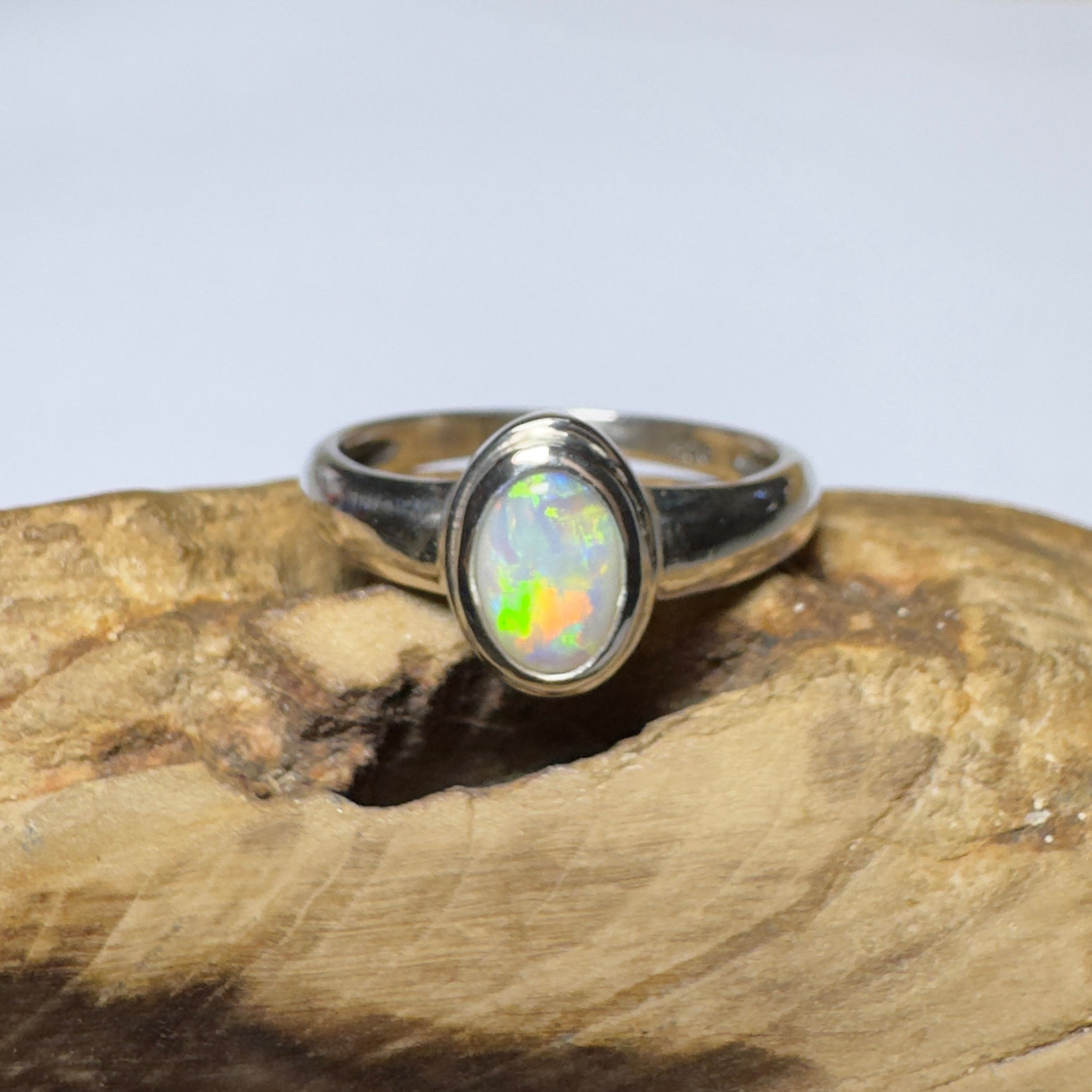 Cable Beach Afterglow ~ 0.6ct Solid Coober Pedy Opal 925 Silver Ring