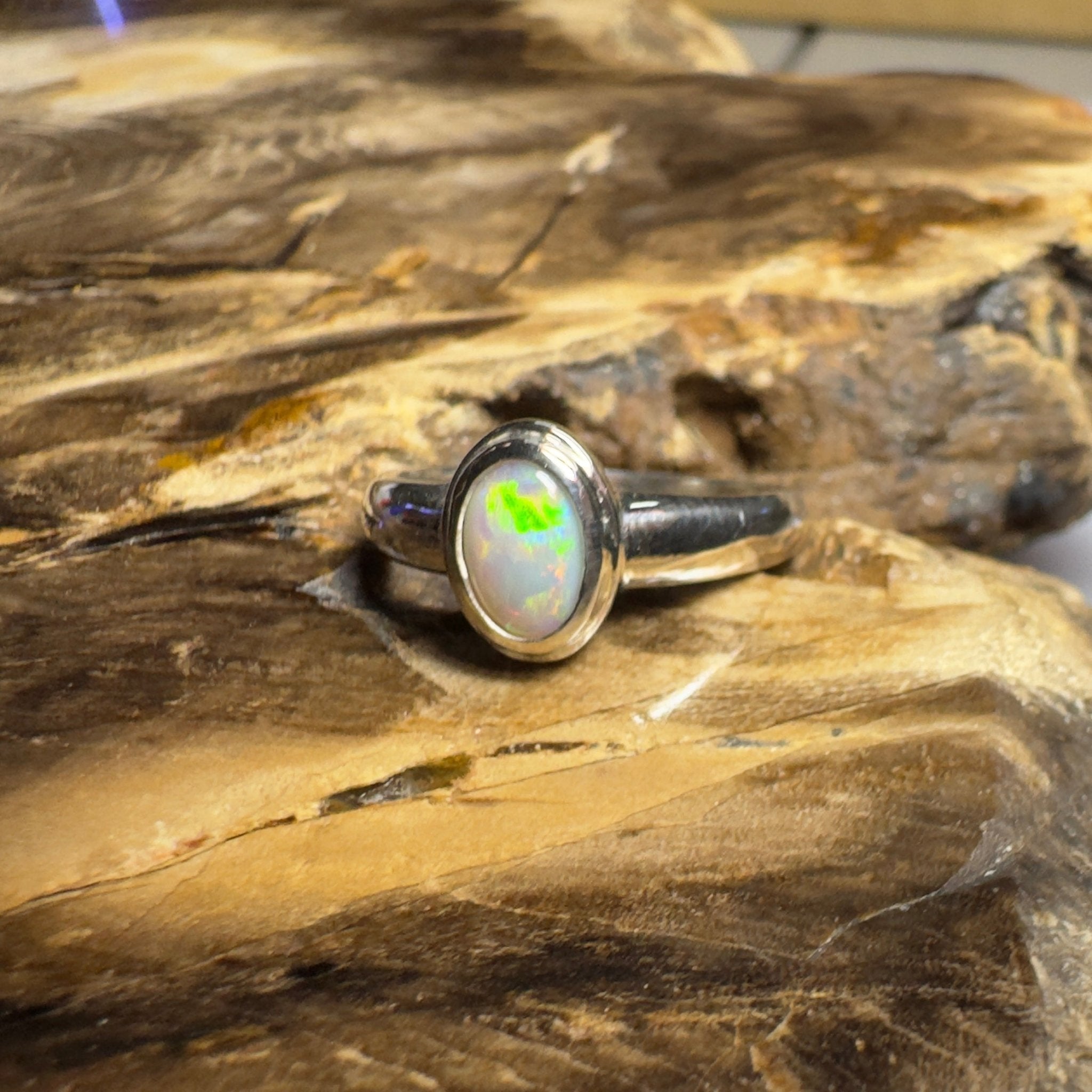 Cable Beach Afterglow ~ 0.6ct Solid Coober Pedy Opal 925 Silver Ring