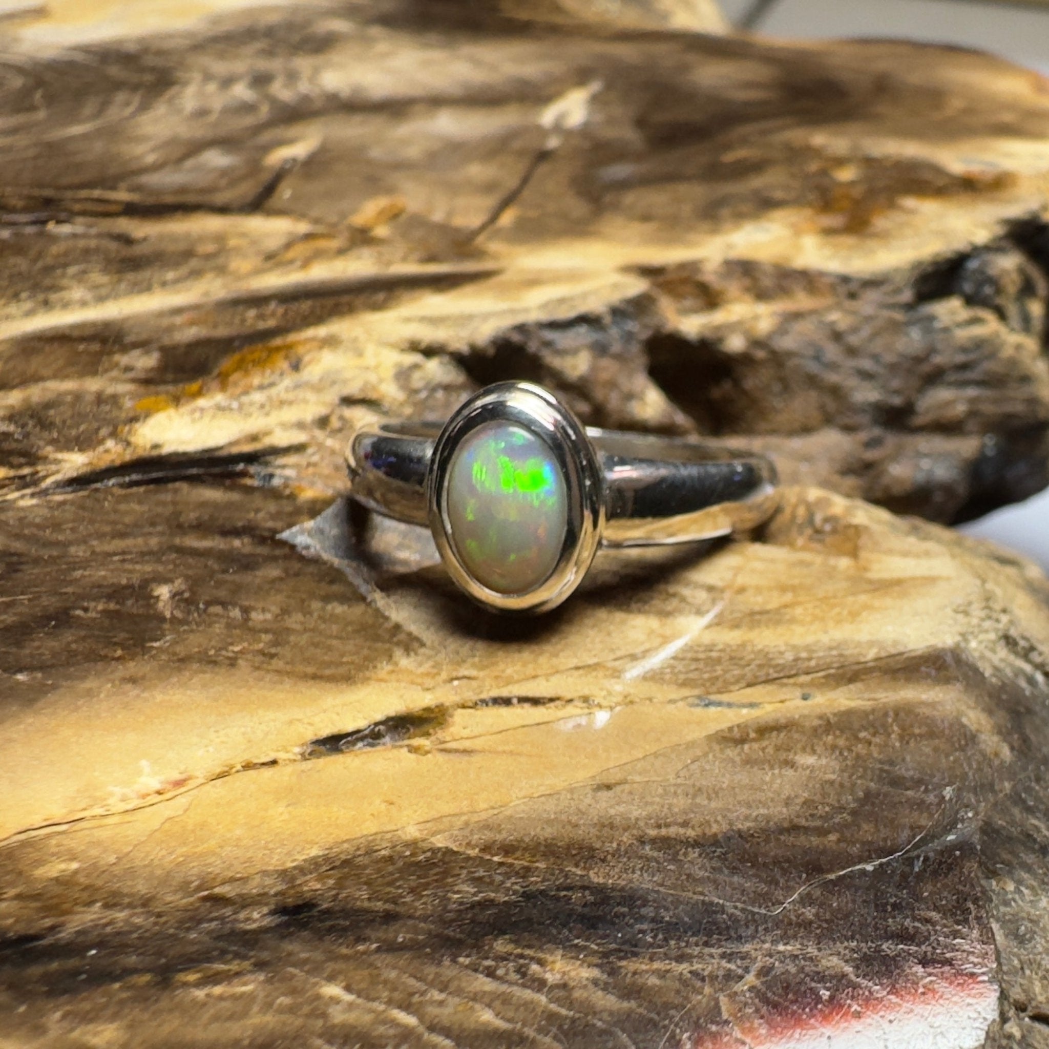 Cable Beach Afterglow ~ 0.6ct Solid Coober Pedy Opal 925 Silver Ring