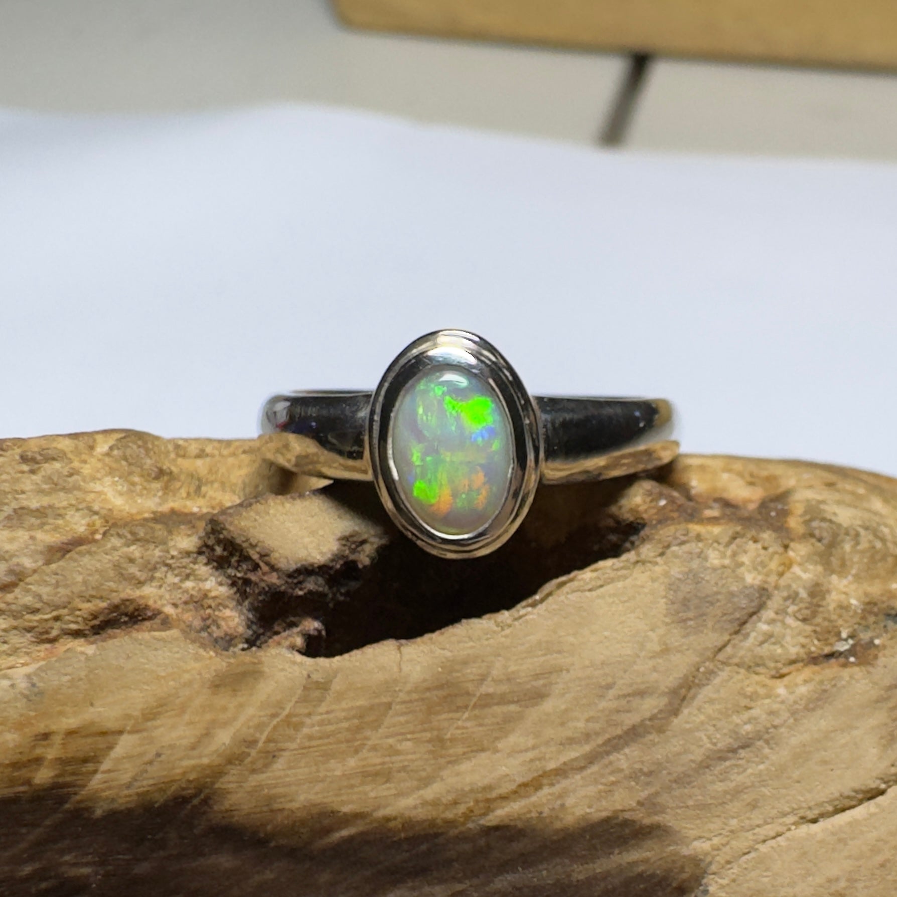 Cable Beach Afterglow ~ 0.6ct Solid Coober Pedy Opal 925 Silver Ring