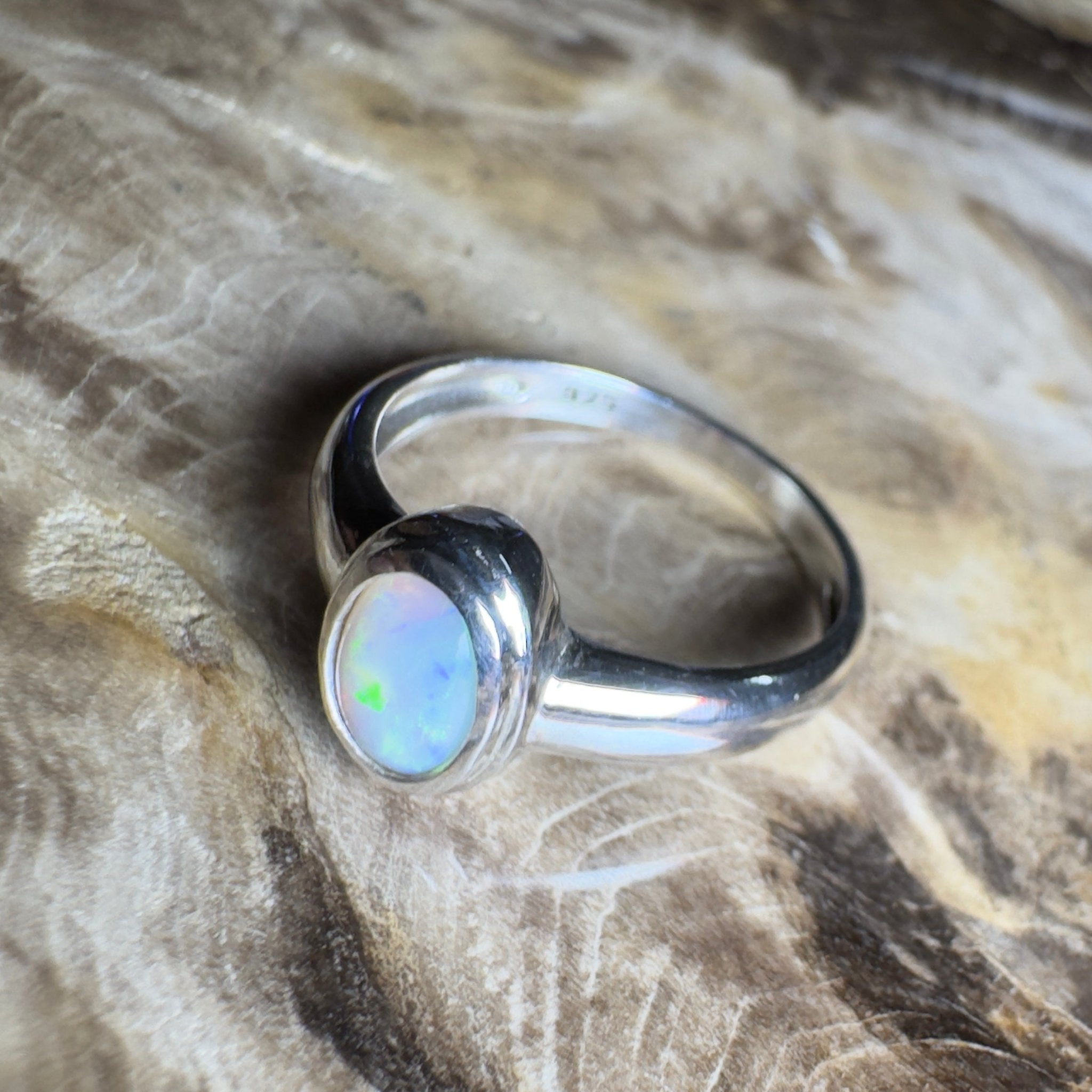 Cable Beach Afterglow ~ 0.6ct Solid Coober Pedy Opal 925 Silver Ring
