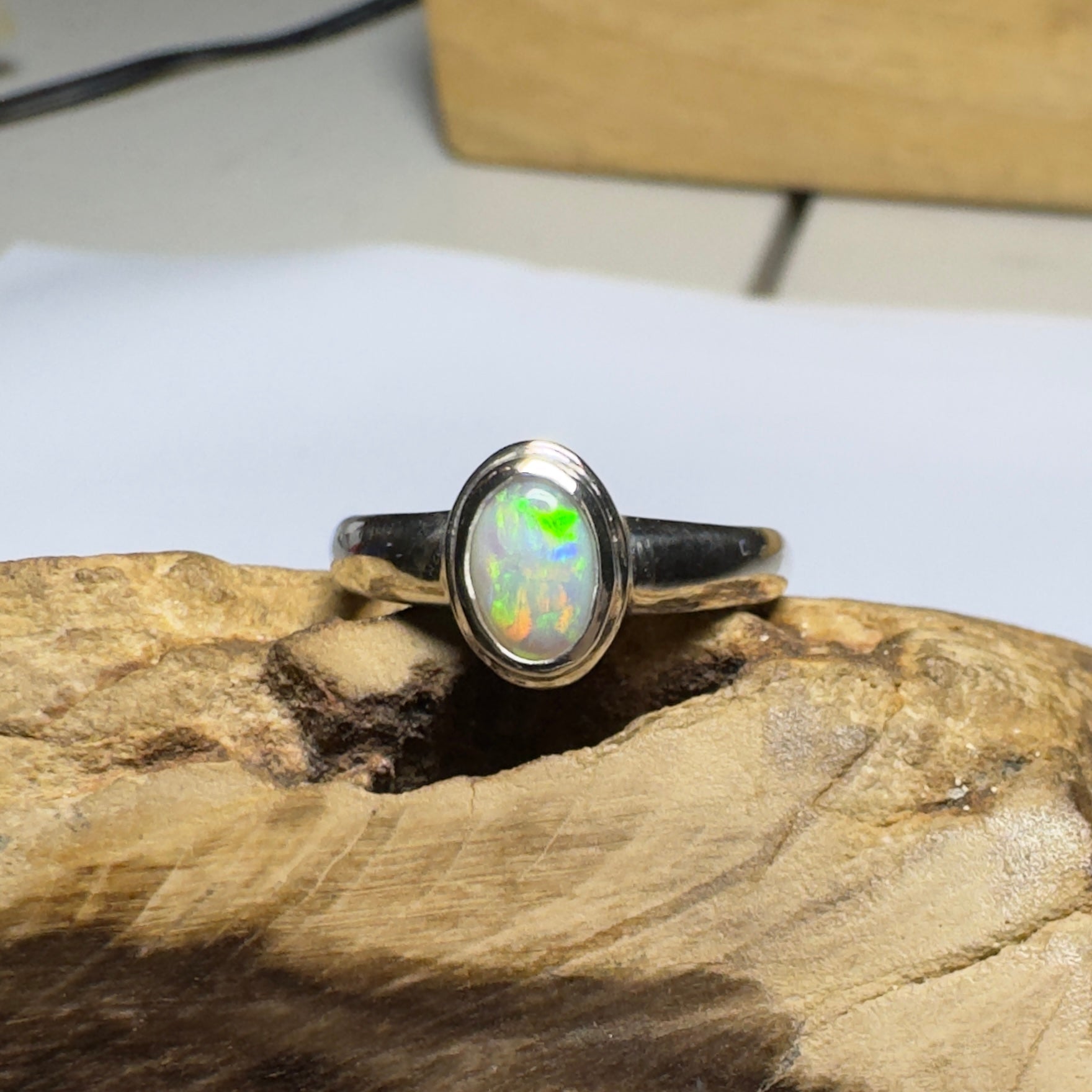 Cable Beach Afterglow ~ 0.6ct Solid Coober Pedy Opal 925 Silver Ring