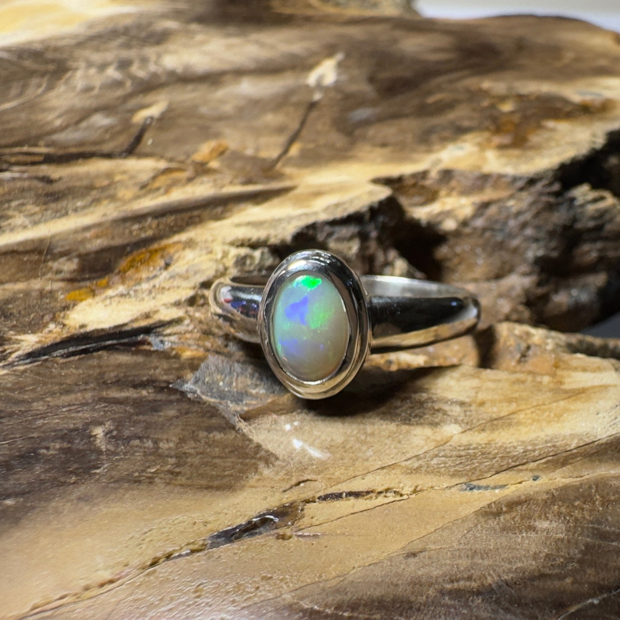 Cable Beach Afterglow ~ 0.6ct Solid Coober Pedy Opal 925 Silver Ring