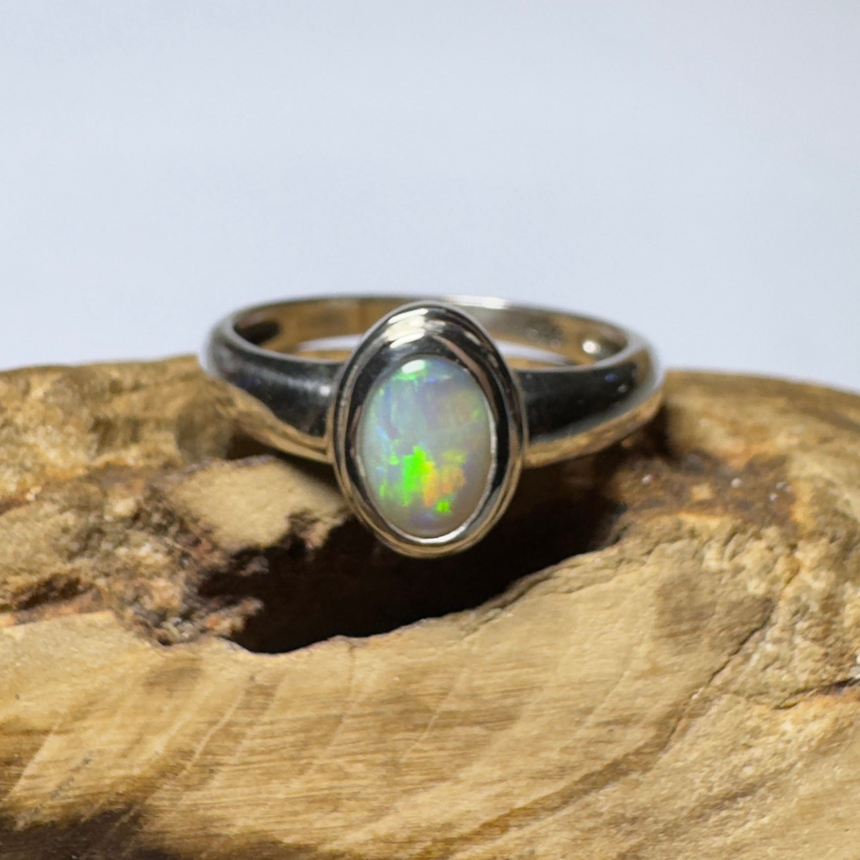 Cable Beach Afterglow ~ 0.6ct Solid Coober Pedy Opal 925 Silver Ring