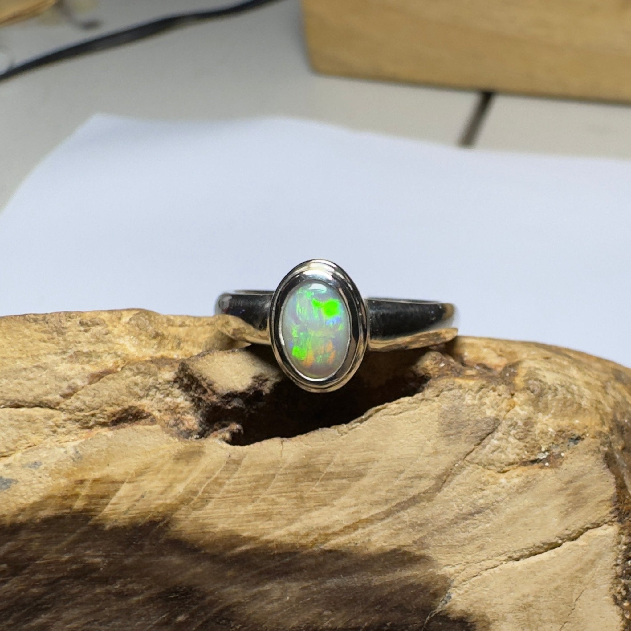 Cable Beach Afterglow ~ 0.6ct Solid Coober Pedy Opal 925 Silver Ring