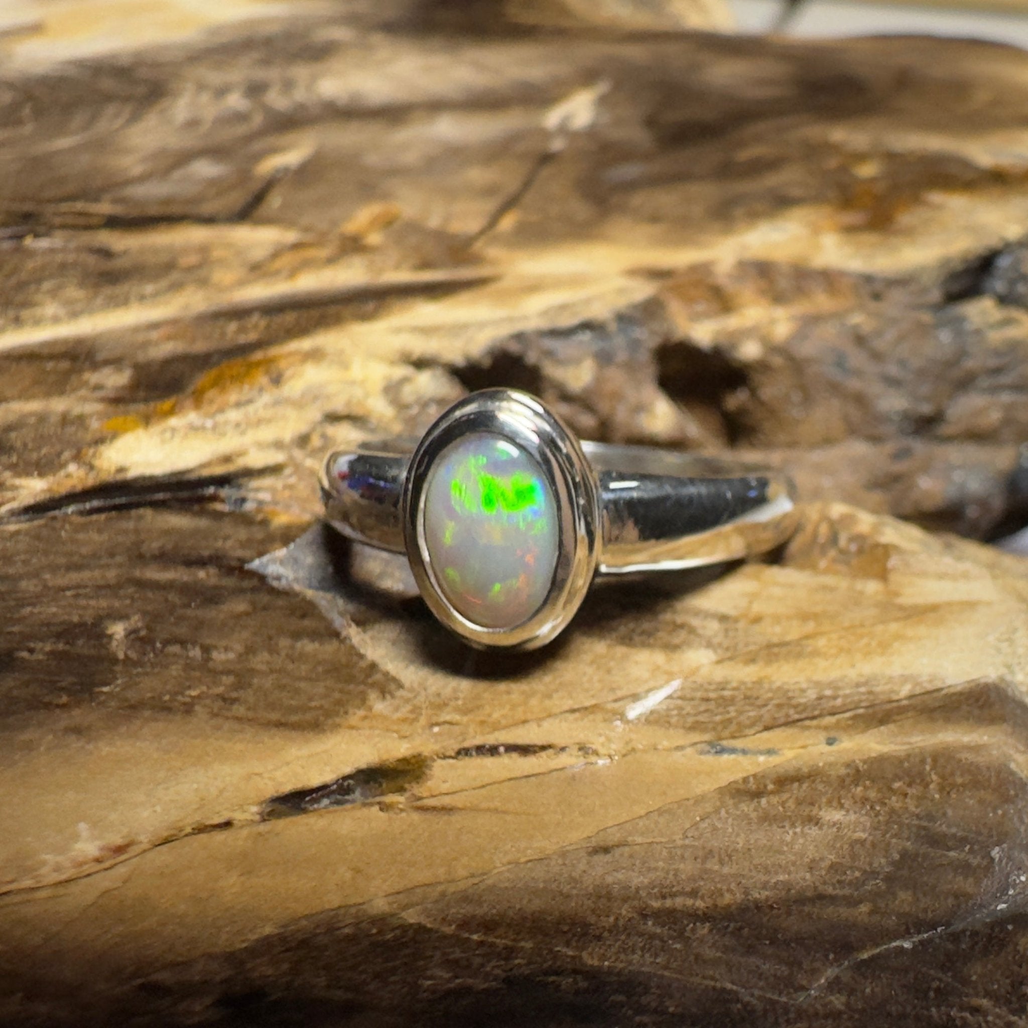 Cable Beach Afterglow ~ 0.6ct Solid Coober Pedy Opal 925 Silver Ring