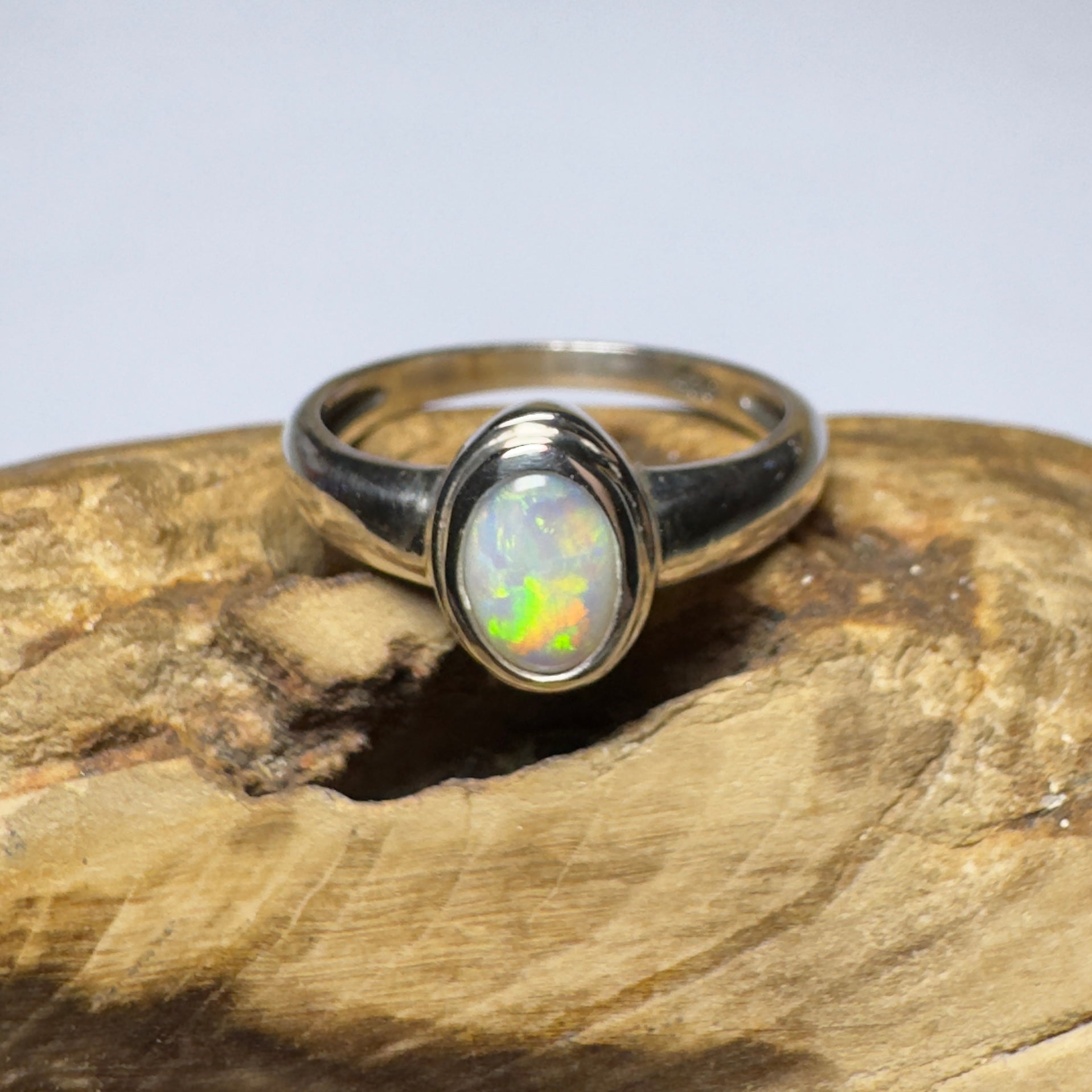 Cable Beach Afterglow ~ 0.6ct Solid Coober Pedy Opal 925 Silver Ring