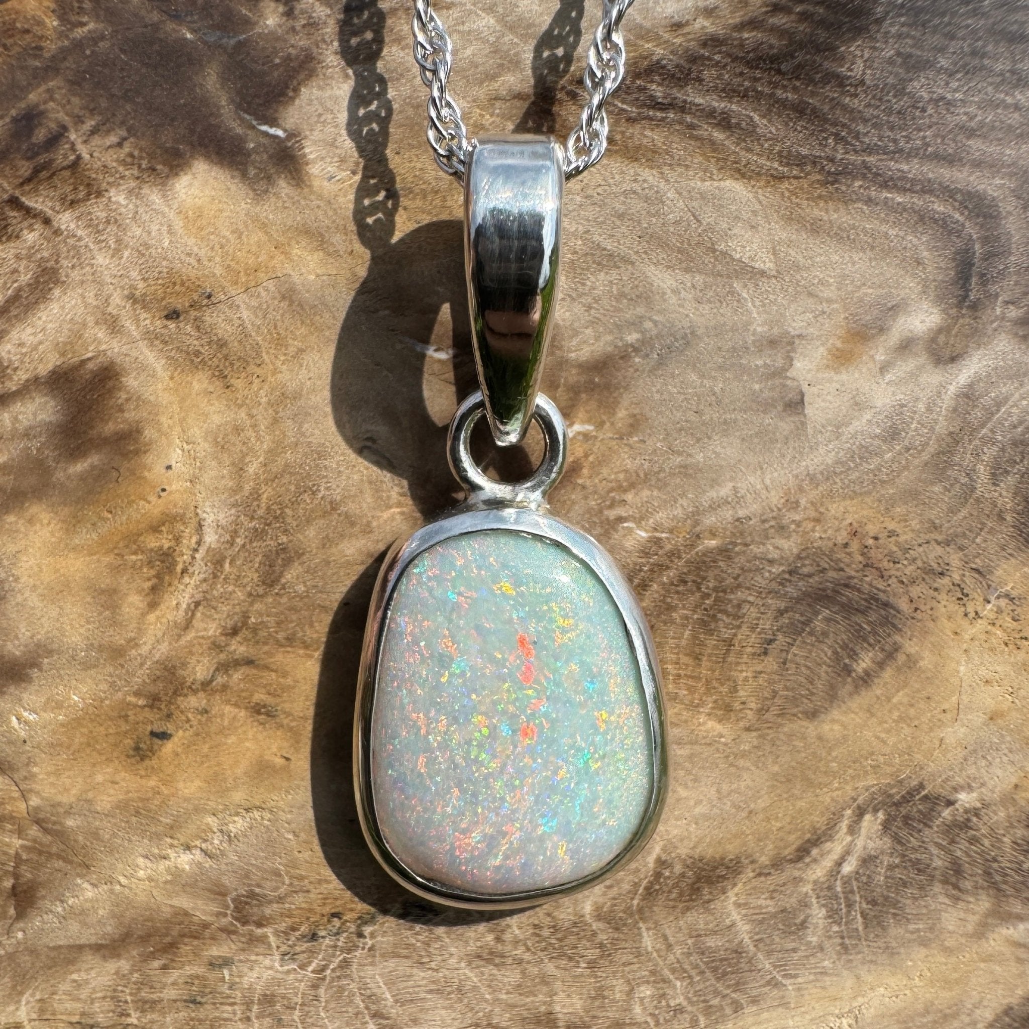 Cable Coast Moon ~ 3.8ct Lightning Ridge Opal 925 Silver Pendant