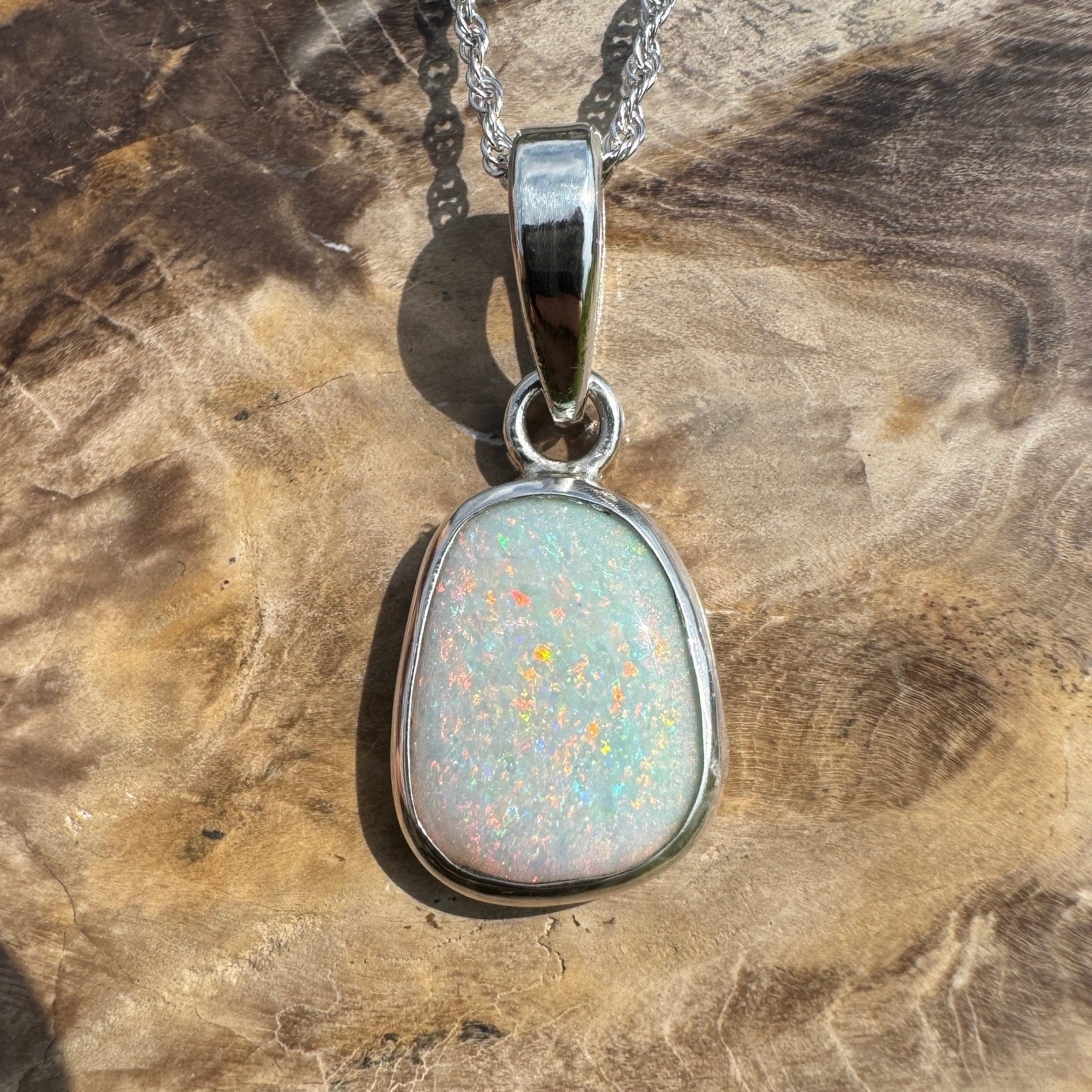 Cable Coast Moon ~ 3.8ct Lightning Ridge Opal 925 Silver Pendant
