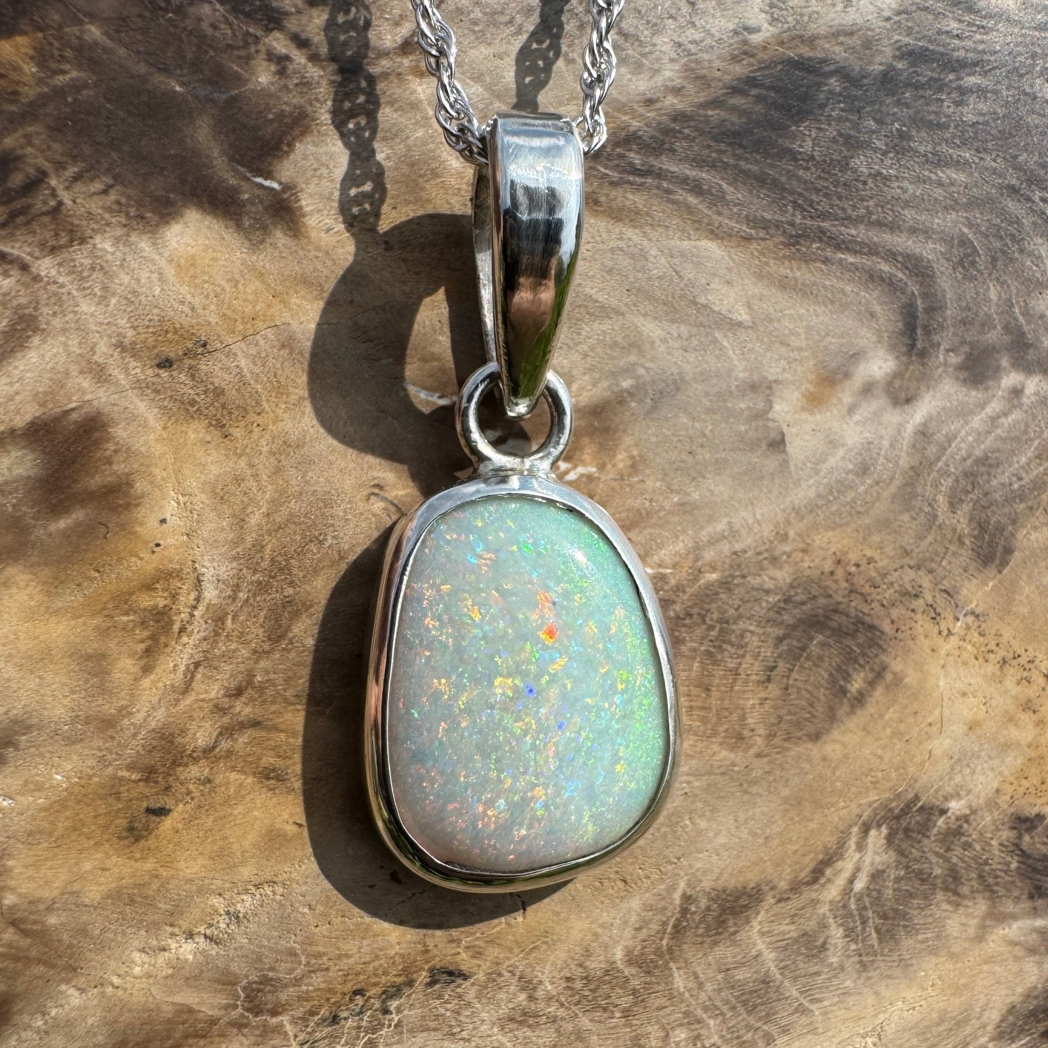 Cable Coast Moon ~ 3.8ct Lightning Ridge Opal 925 Silver Pendant