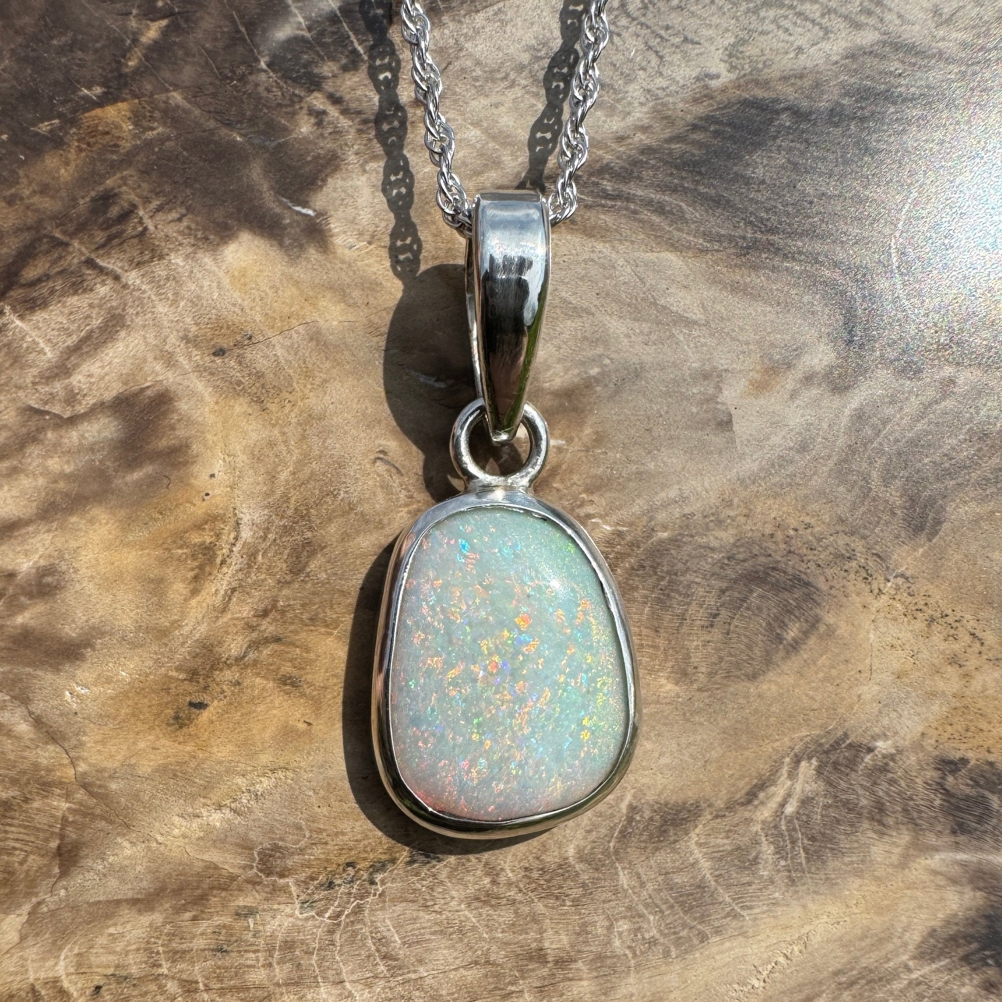 Cable Coast Moon ~ 3.8ct Lightning Ridge Opal 925 Silver Pendant