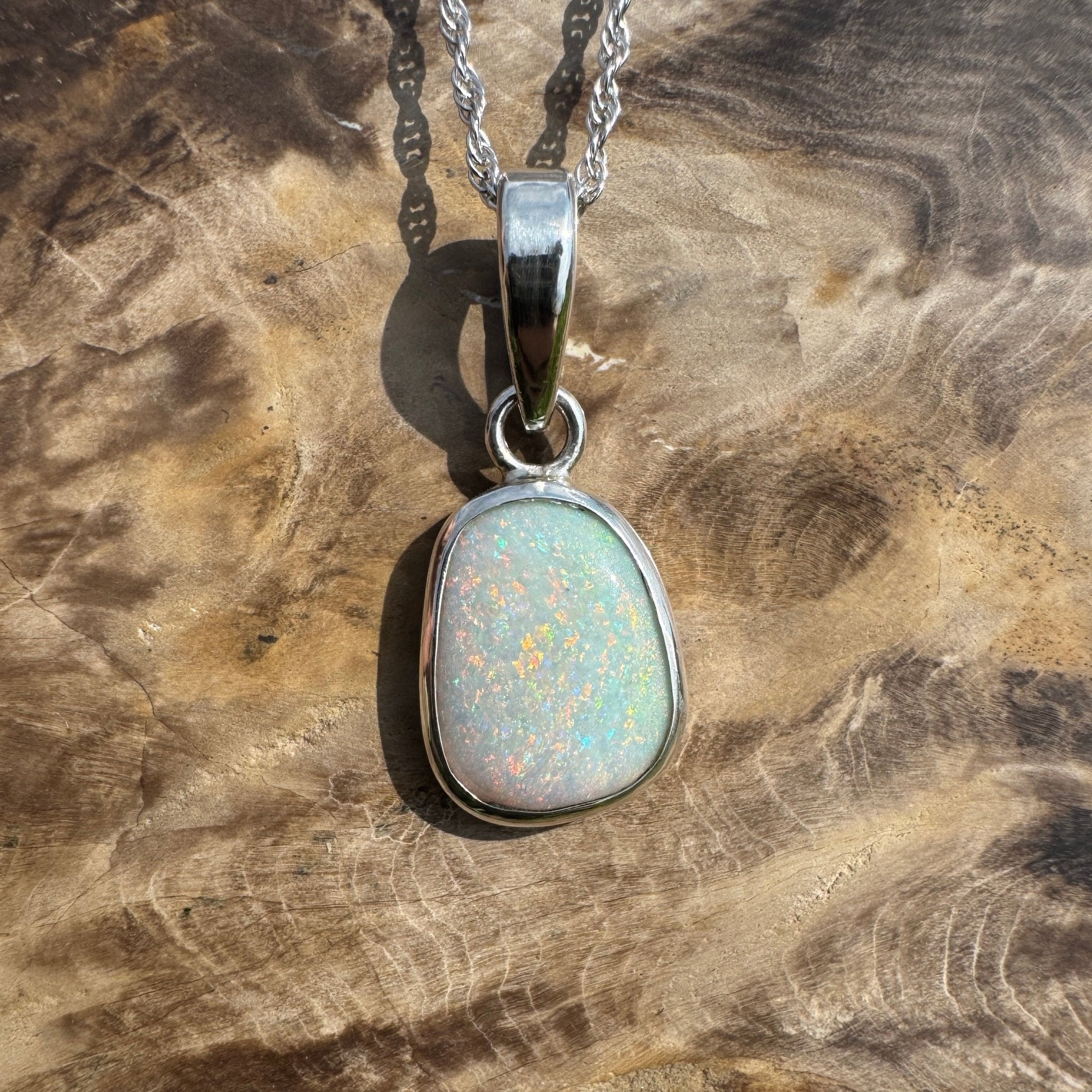 Cable Coast Moon ~ 3.8ct Lightning Ridge Opal 925 Silver Pendant