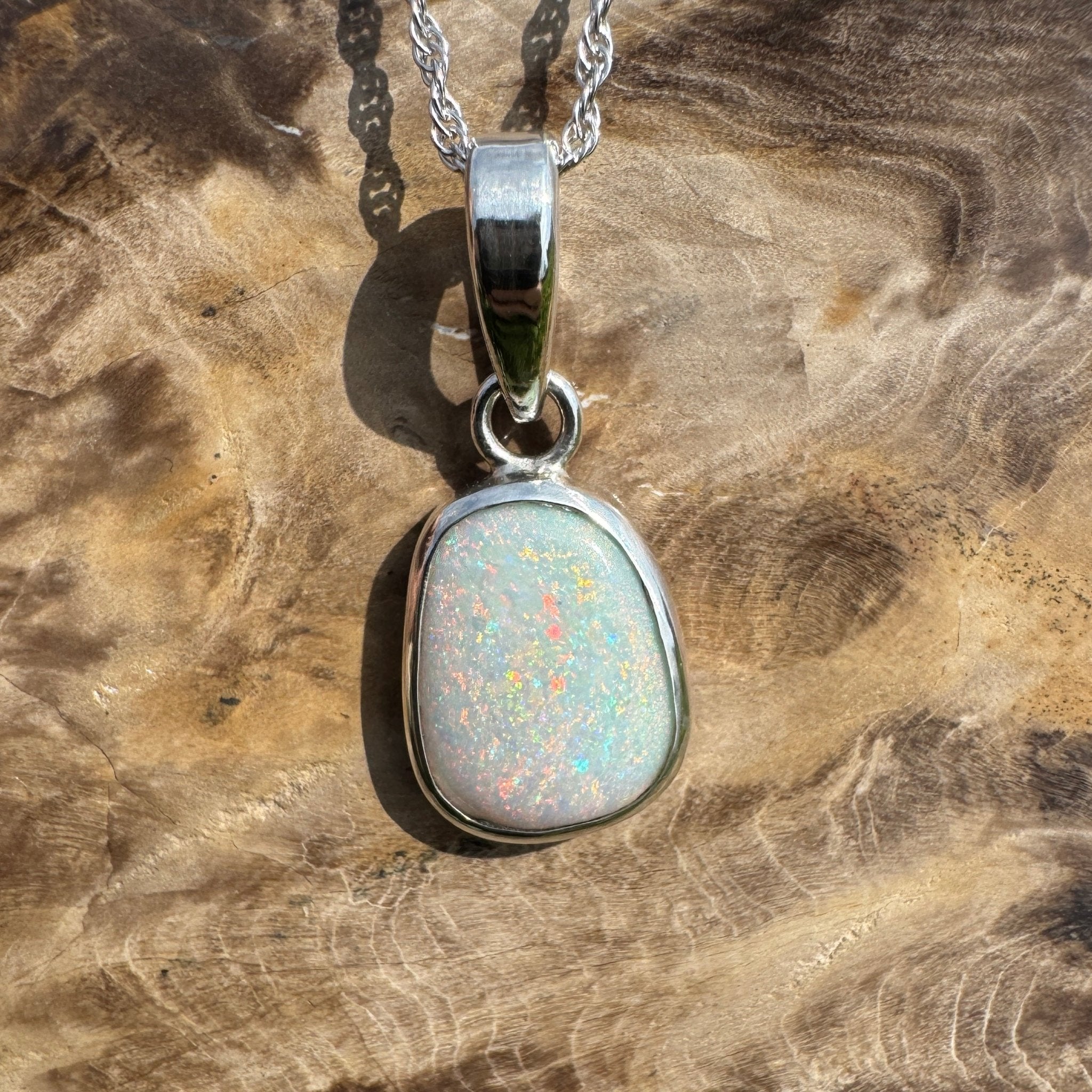 Cable Coast Moon ~ 3.8ct Lightning Ridge Opal 925 Silver Pendant