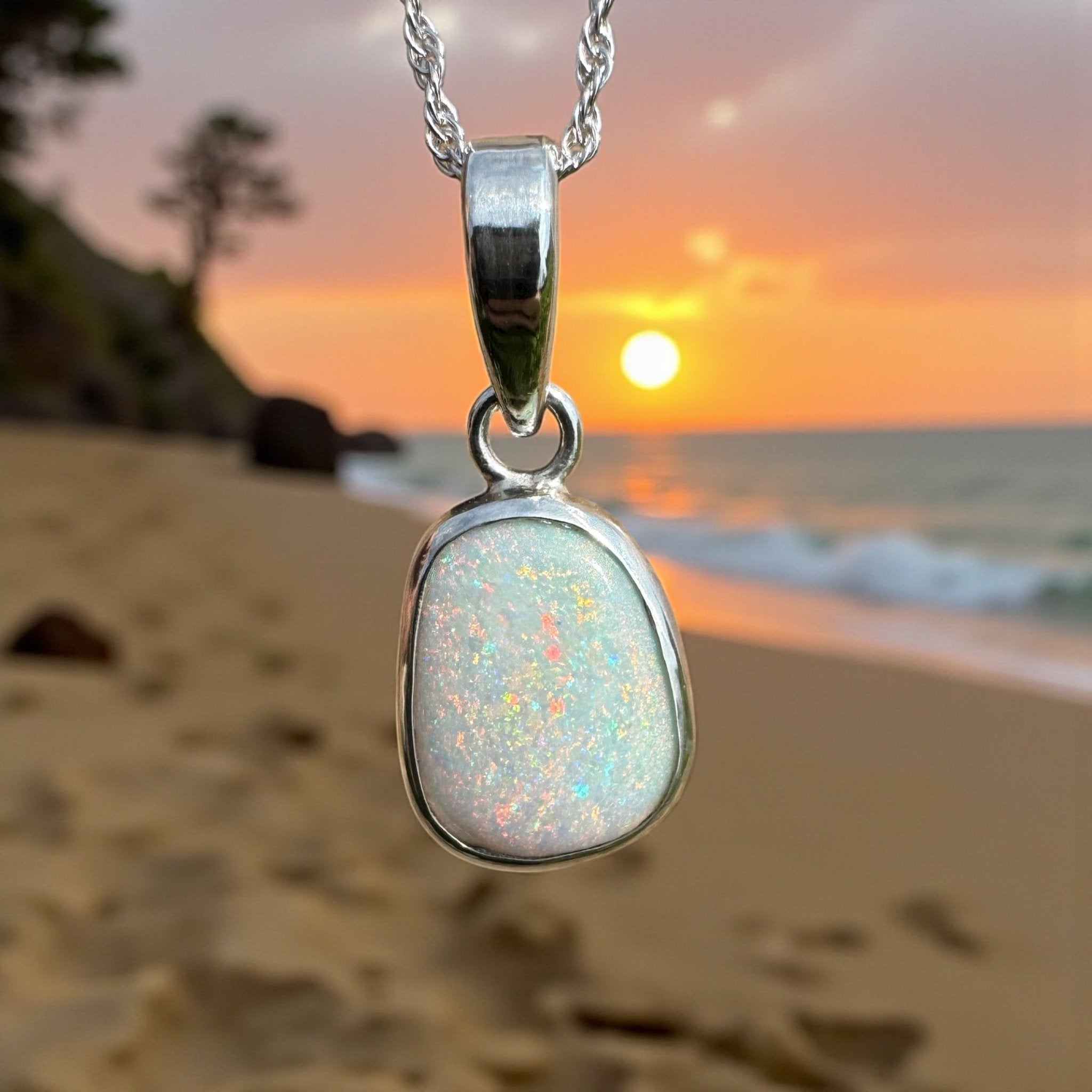 Cable Coast Moon ~ 3.8ct Lightning Ridge Opal 925 Silver Pendant