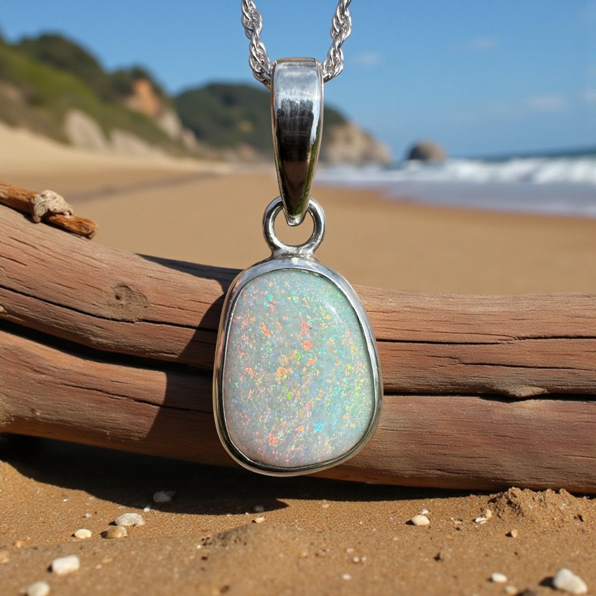 Cable Coast Moon ~ 3.8ct Lightning Ridge Opal 925 Silver Pendant