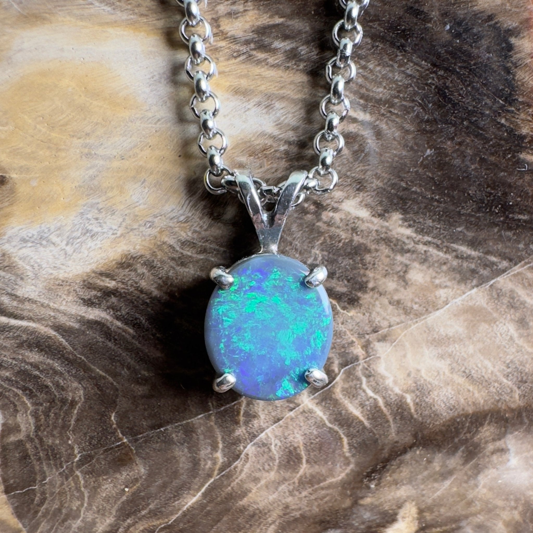 Cape Arid Afterglow ~ 1.4ct Lightning Ridge Semi Black Opal 925 Silver Pendant