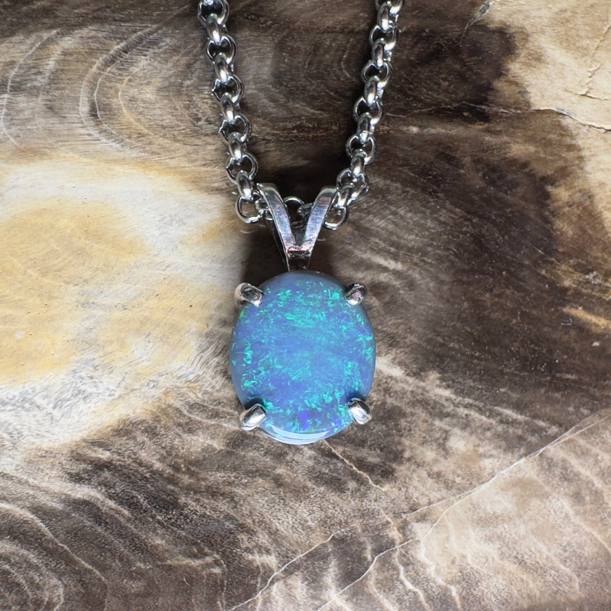 Cape Arid Afterglow ~ 1.4ct Lightning Ridge Semi Black Opal 925 Silver Pendant