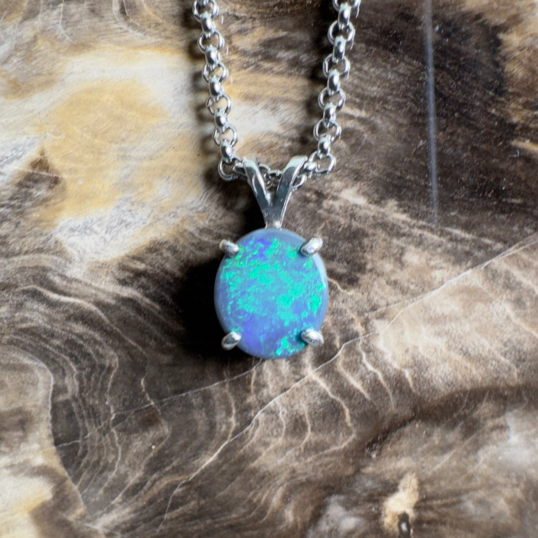 Cape Arid Afterglow ~ 1.4ct Lightning Ridge Semi Black Opal 925 Silver Pendant