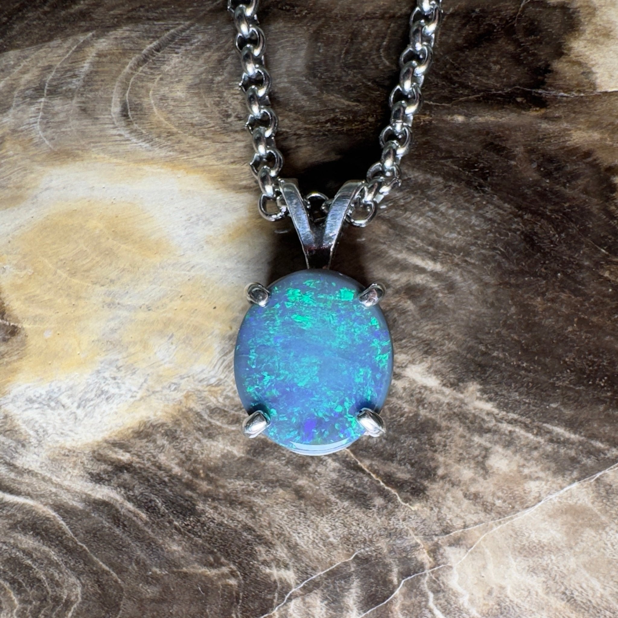 Cape Arid Afterglow ~ 1.4ct Lightning Ridge Semi Black Opal 925 Silver Pendant